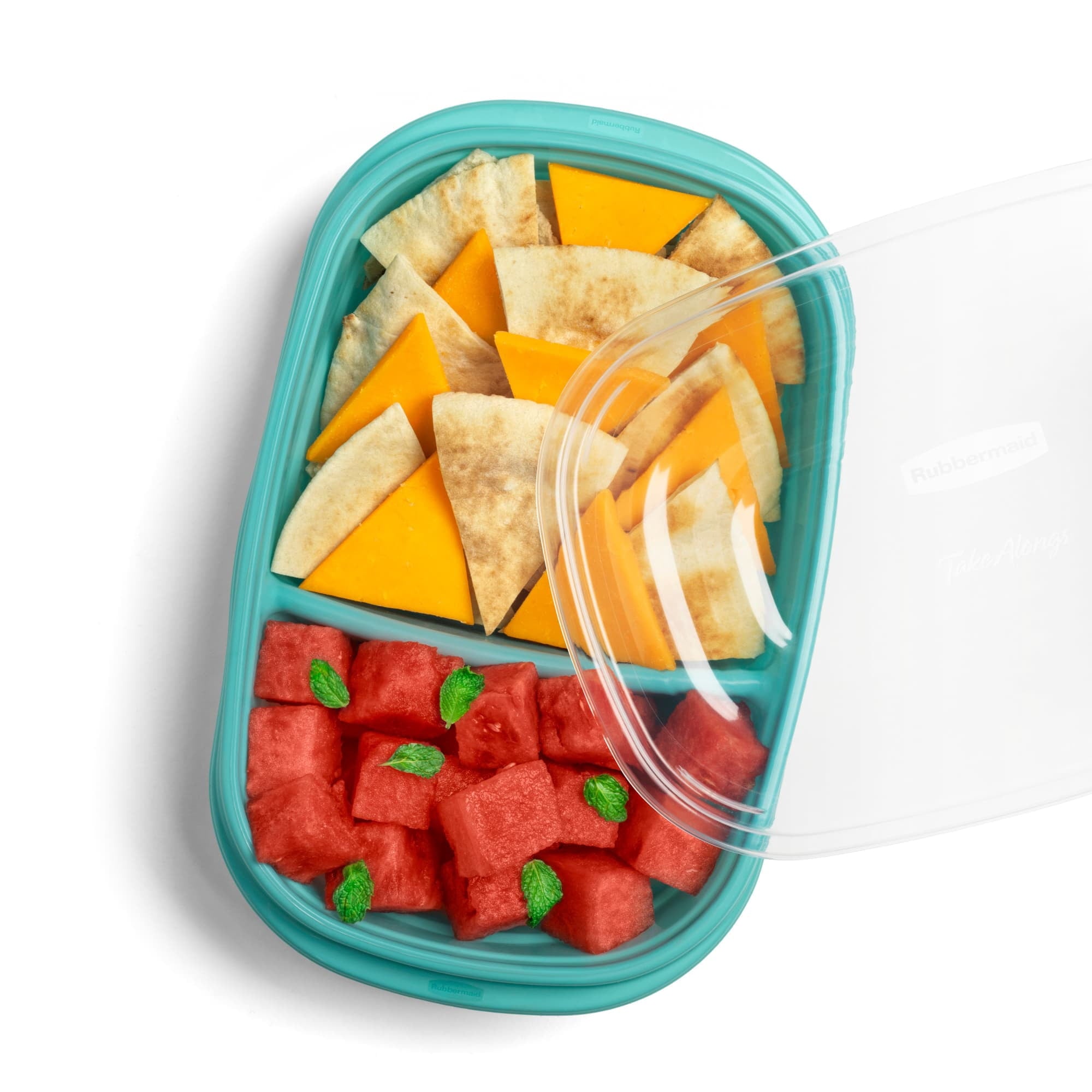 Rubbermaid TakeAlongs On the Go Food Storage and Meal Prep Containers - 3.7 Cup Divided Rectangle, 3-Pack, Teal Splash