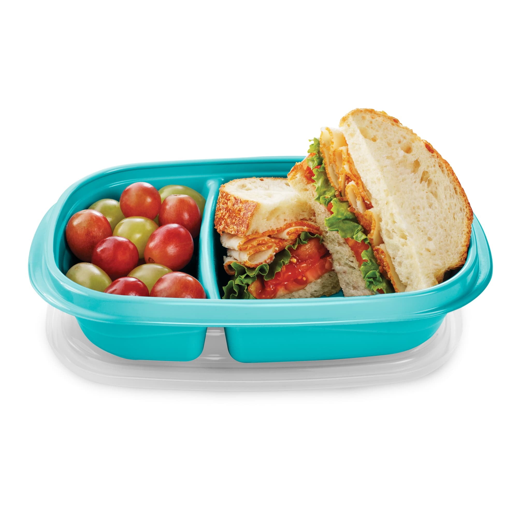Rubbermaid TakeAlongs On the Go Food Storage and Meal Prep Containers - 3.7 Cup Divided Rectangle, 3-Pack, Teal Splash