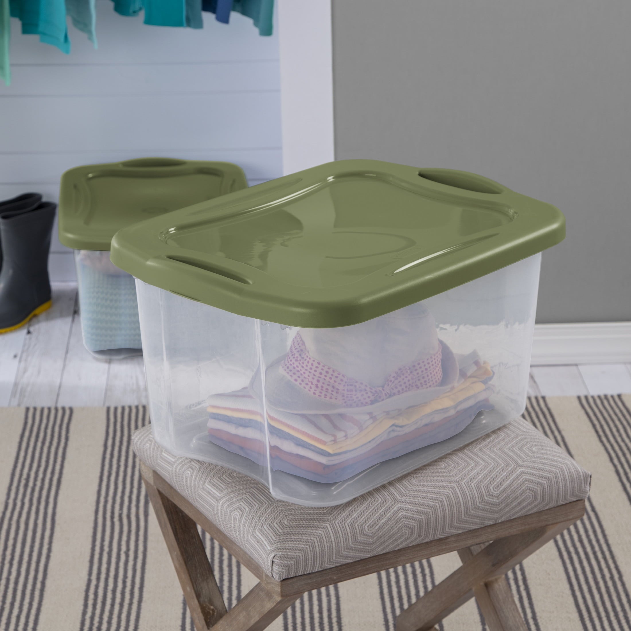 Sterilite EZ Carry 40 Quart Medium Storage Bin - Clear Plastic Storage Container with Full-Grip Handles, Green - 2-Pack