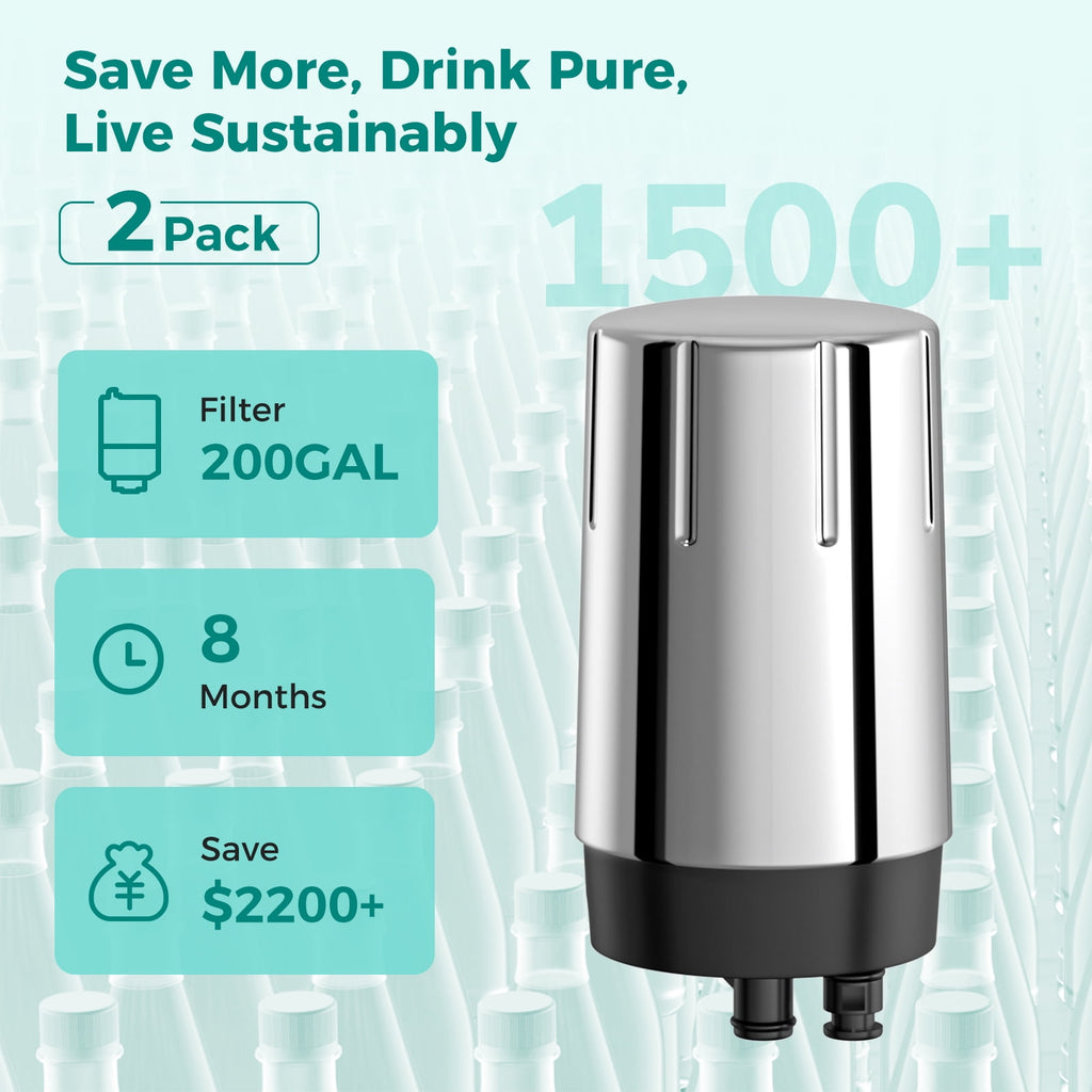 Fil-fresh 2-Pack Faucet Water Filter Replacement for Brita Faucet Filter Systems - Longlast Sink Faucet Filter, Reduce Chlorine and Lead, Chrome