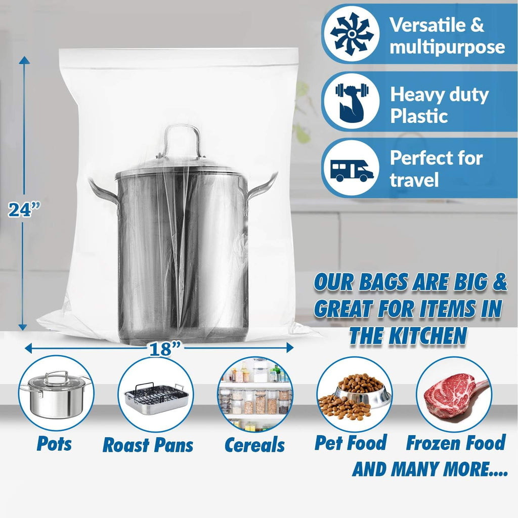 ( 30Count) - EXTREME THICK 4 MILL- XL Super Spacious Strong Clear Big Bags - ZIPPER TOP Heavy Duty Mill, 18x24'' Plastic Food Storage Bags For Clothing, Toys, Storage, Moving, Organization