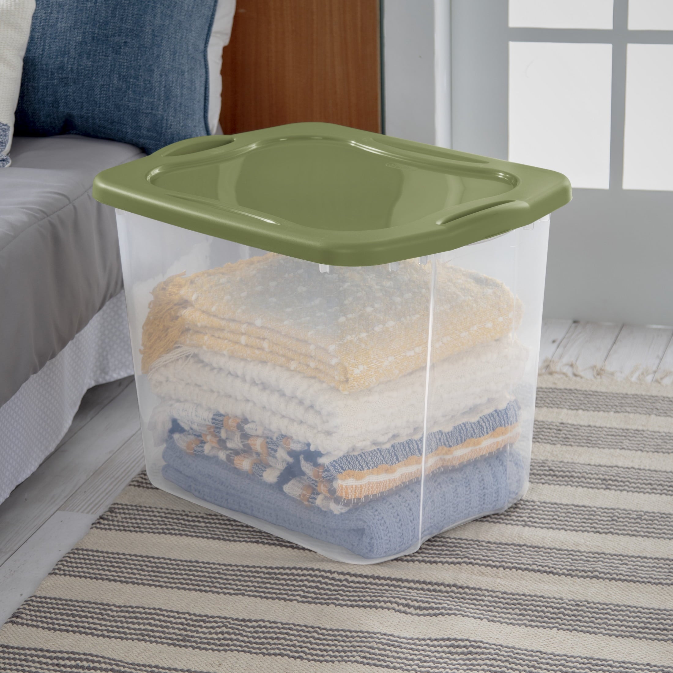 Sterilite EZ Carry 95 Quart Extra-Large Storage Bin - Clear Plastic Storage Container with Full-Grip Handles, Green