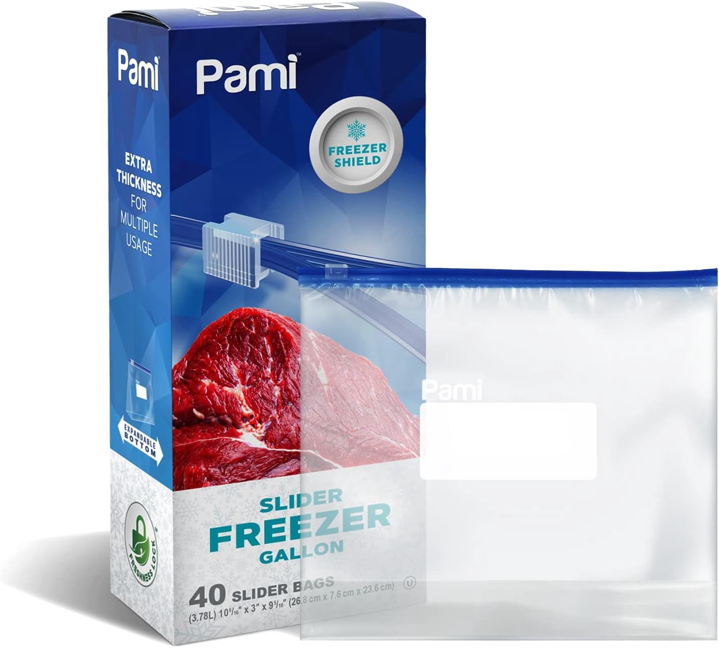 PAMI Food Storage Bag with Slider Zipper - 40 count Expandable Bottom Leakproof Plastic Gallon Ziploc Bags - 2-Pack