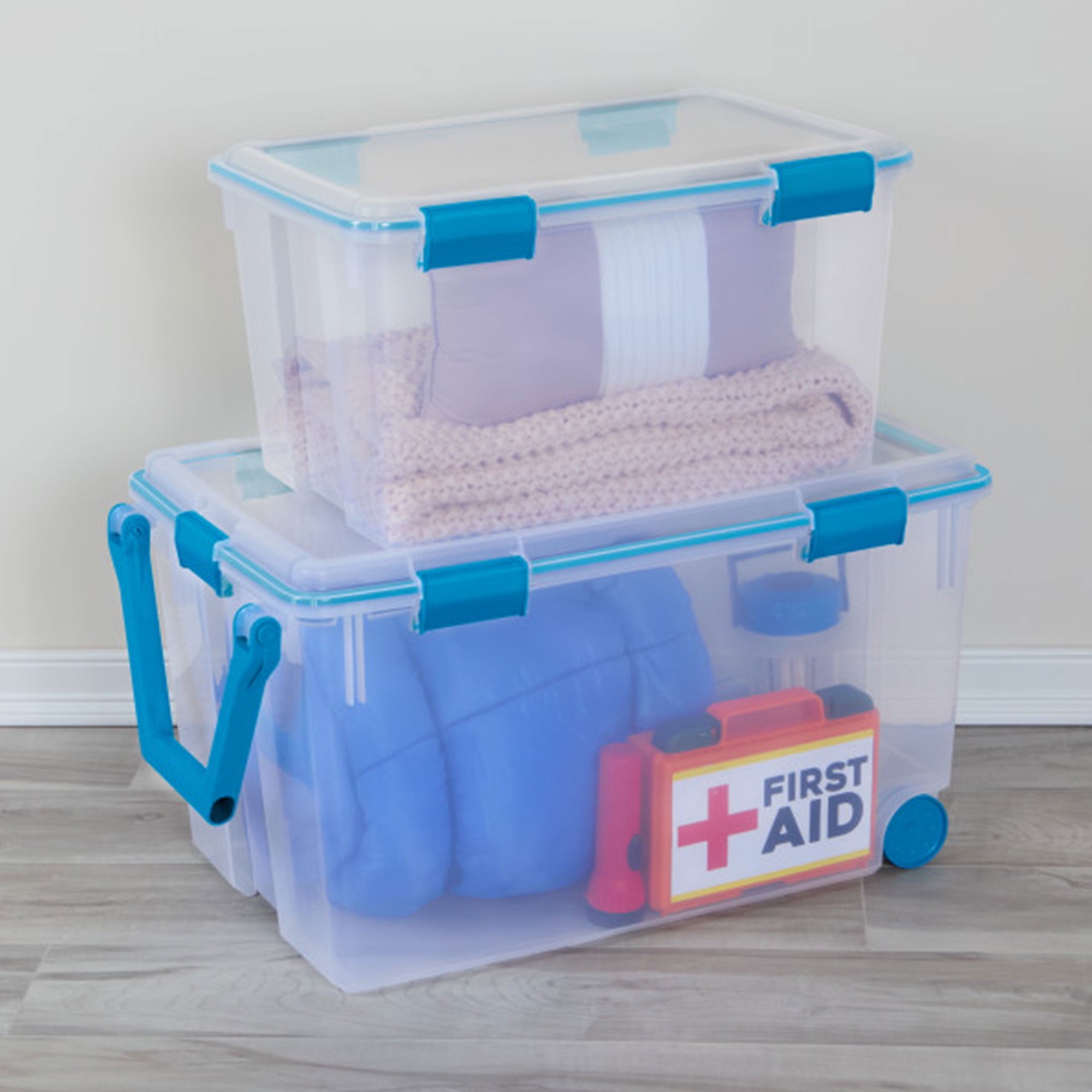 Sterilite 4-Pack 54 Qt. Gasket Box - Clear Plastic Home Storage Organizer Bins with Lids