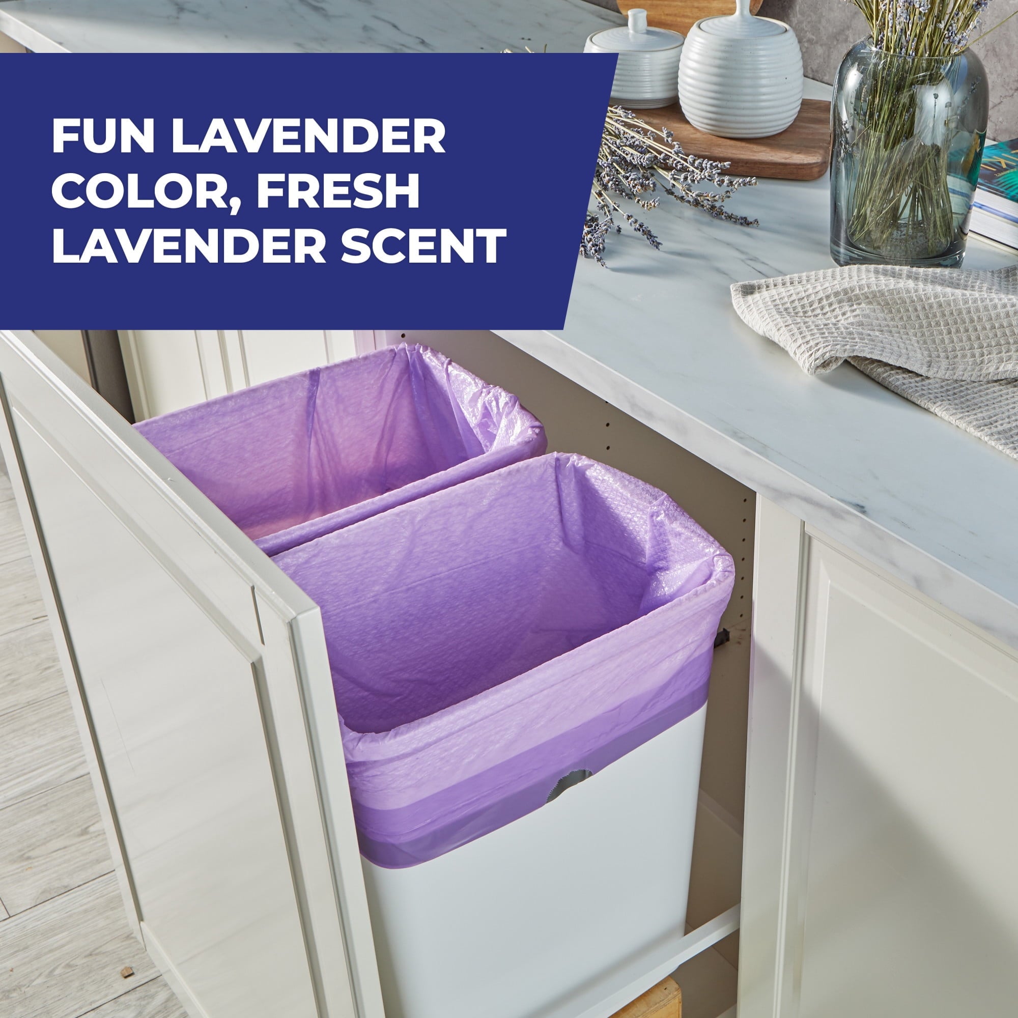 Hefty Ultra Strong 13 Gallon Trash Bags - Tall Kitchen Trash Bags, Purple, Fabuloso Lavender Scent, 20 Bags