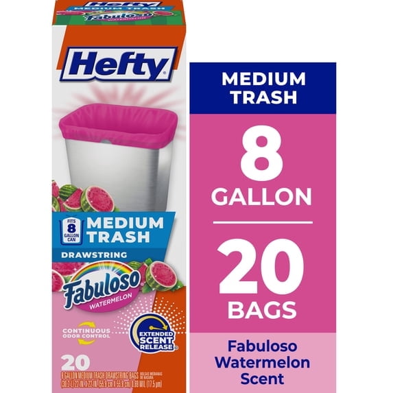 Hefty Medium Trash Bags - Pink, Fabuloso Watermelon Scent, 8 Gallon, 20 Count