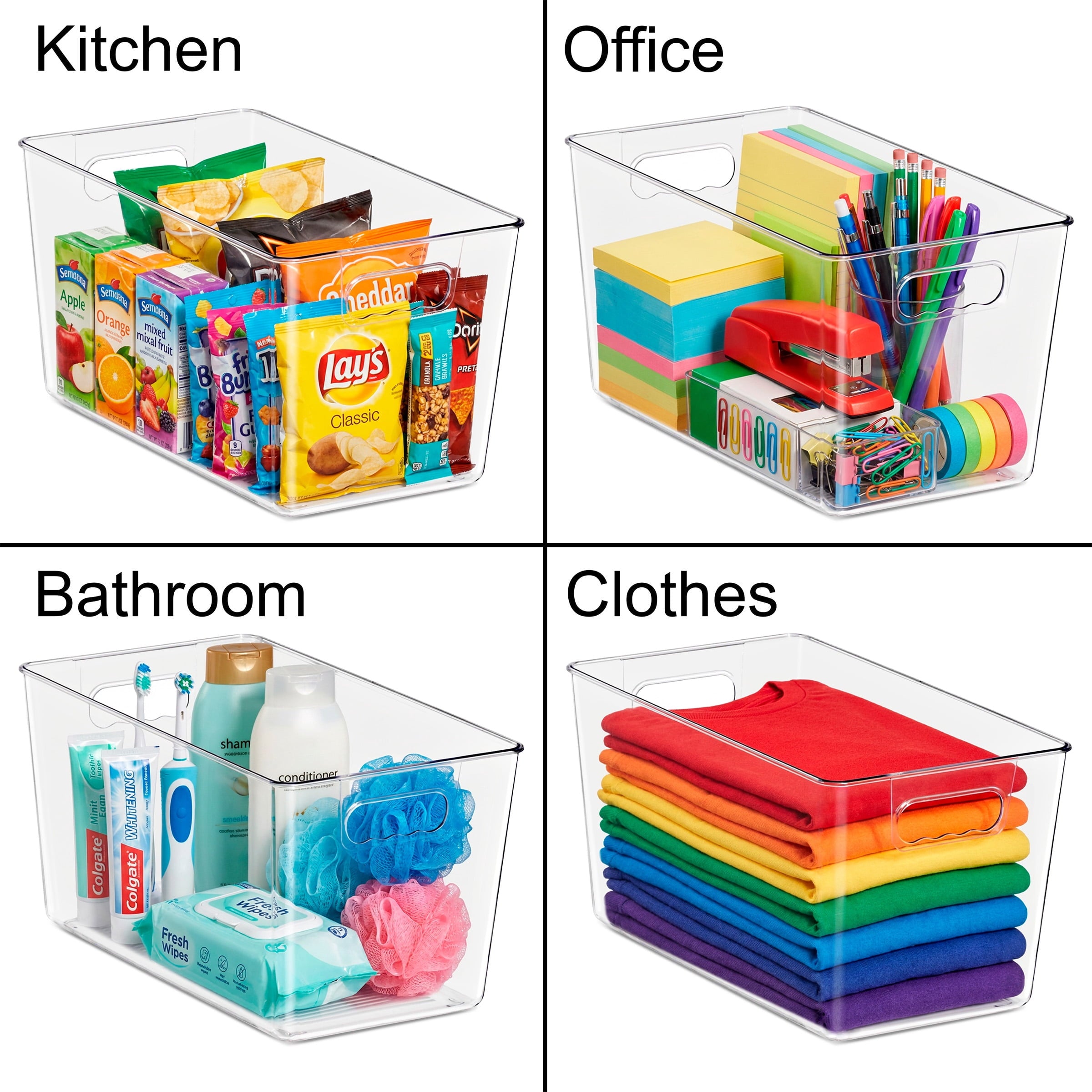 Sorbus Clear BPA-Free Storage Bins with Handles - X-Large Plastic Organizers, Set of 8