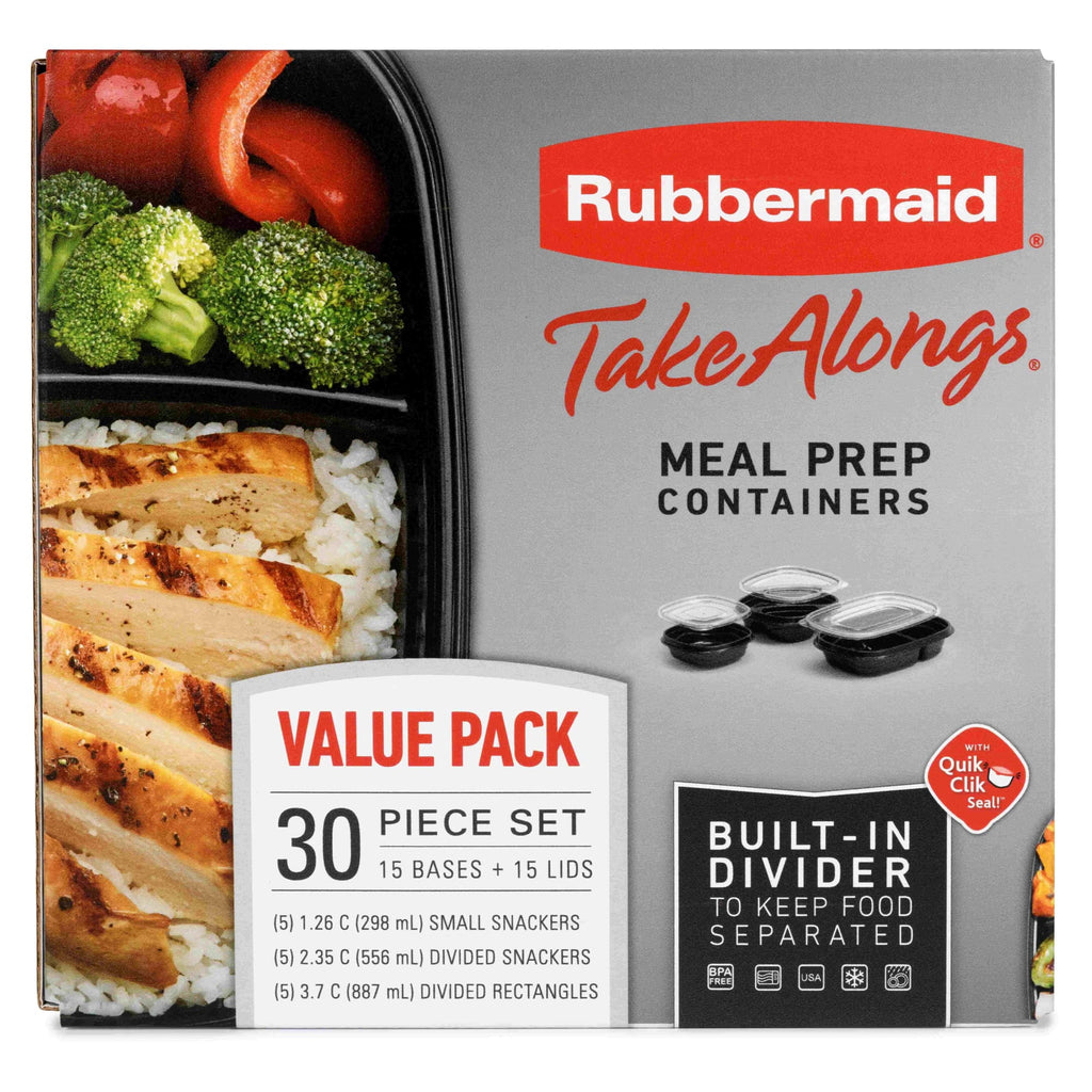 Rubbermaid TakeAlongs Meal Prep Food Storage Containers with Divided Base - 30 Pieces Value Pack