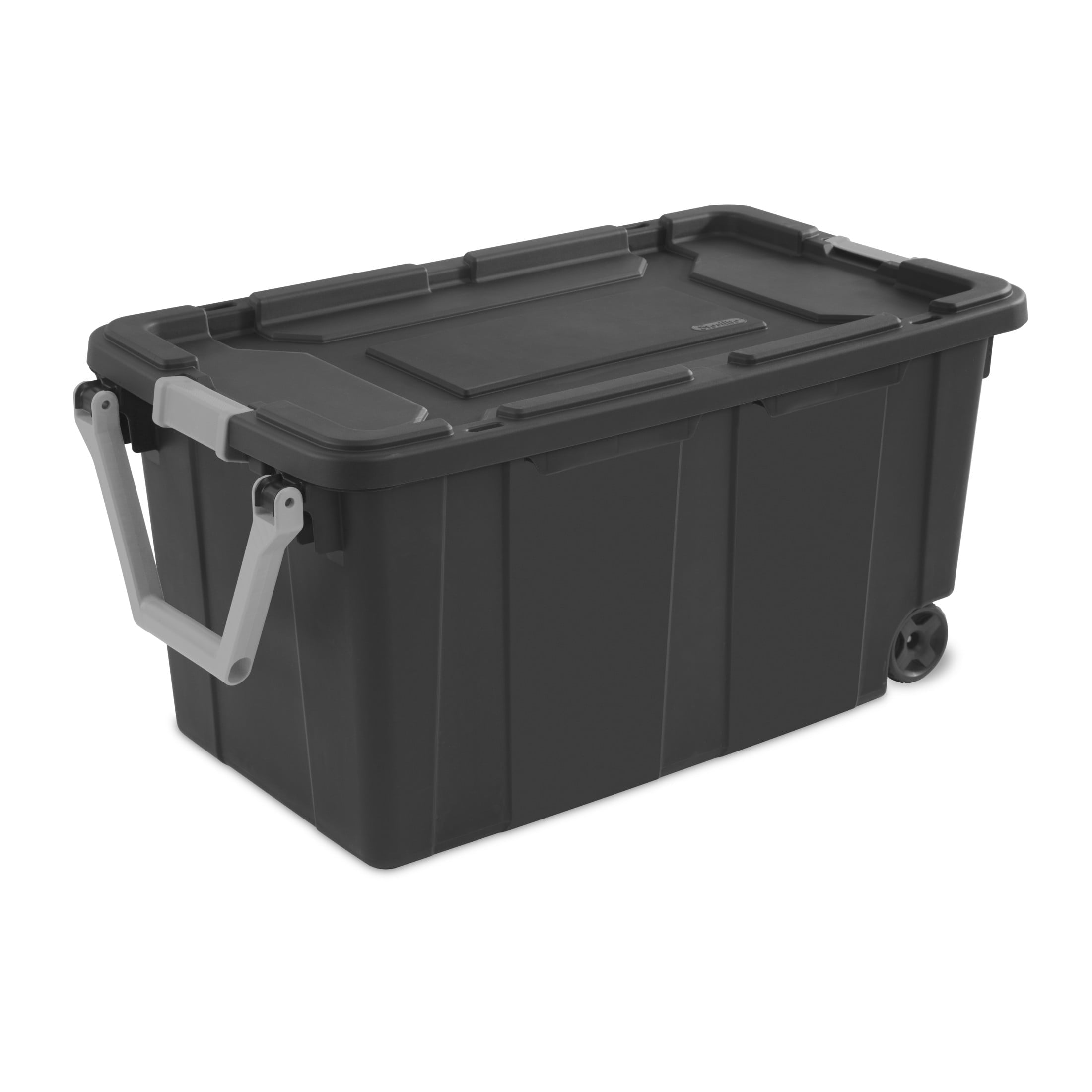 Sterilite Extra-Large Wheeled Industrial Storage Bin - 40 Gallon Durable Plastic Storage Tote with Latching Lid and Pull Handle, Dark Gray - 2-Pack