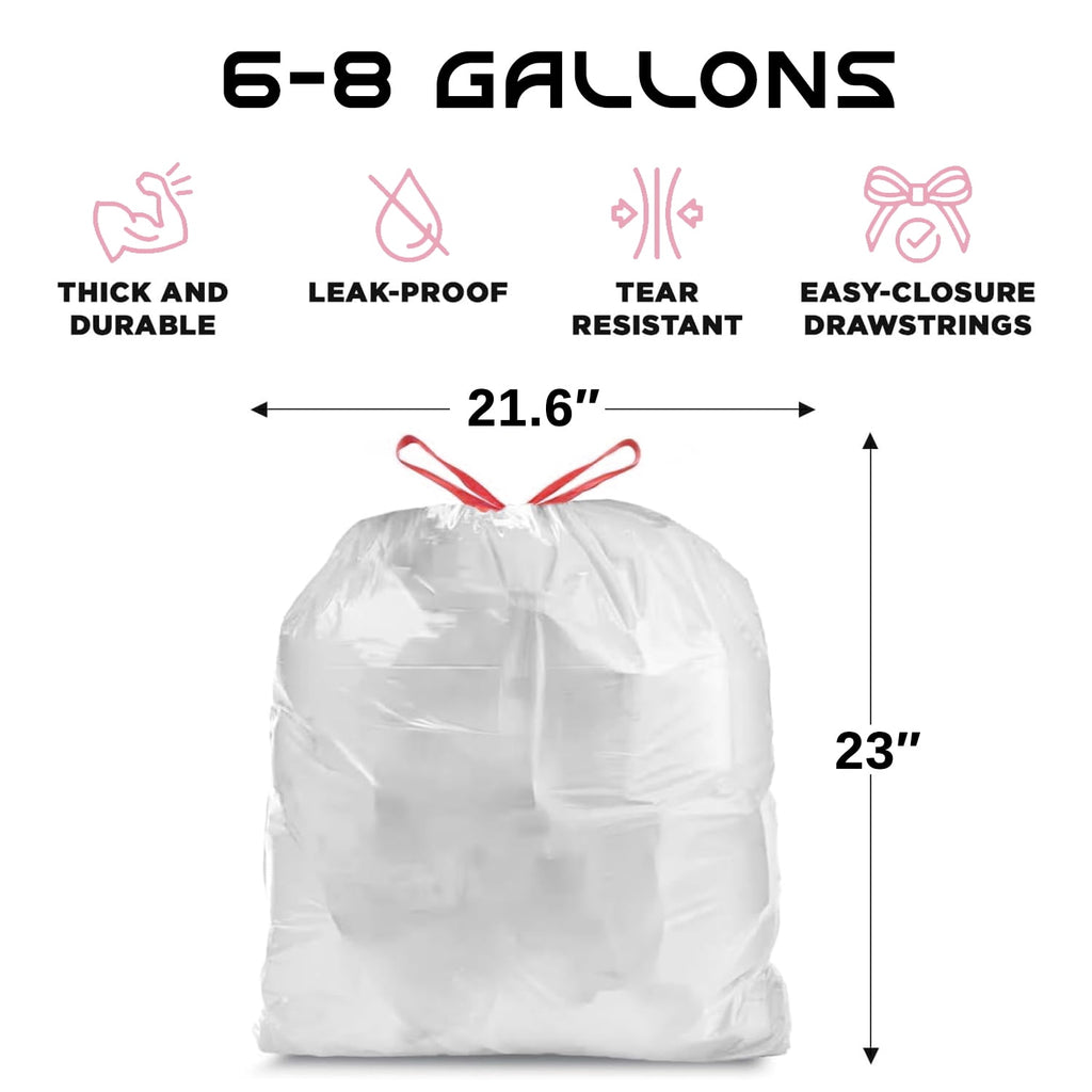 8 Gallon Trash Bags Rose Scented (110 Count) - Tall Kitchen Drawstring Garbage Bags, 6-8 Gallon Garbage Bags (White)