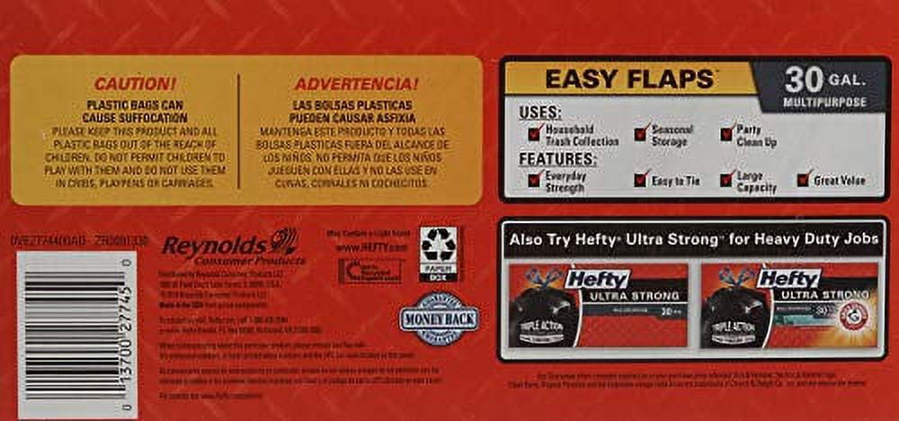 Hefty Easy Flaps Multipurpose Large Trash Bags - Unscented, 30 Gallon, 40 Count