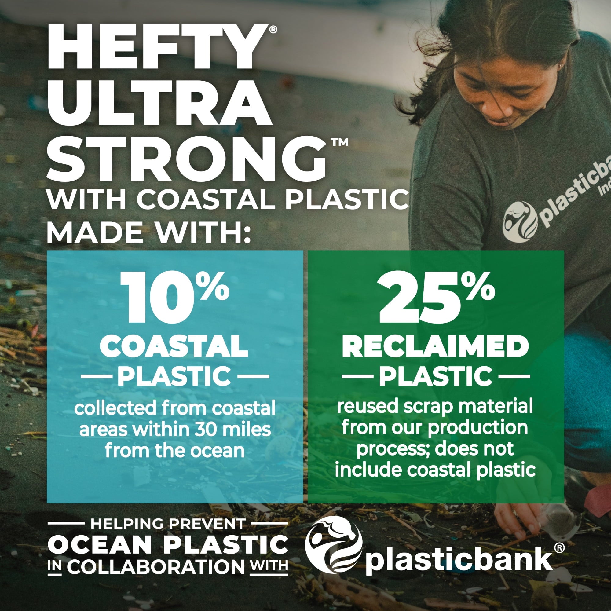 Hefty Ultra Strong 30 Gallon Trash Bags - Multipurpose Large Trash Bags Made with Recovered Materials, Including Coastal Plastic, Black, Seaside Breeze Scent, 20 Bags - 6-Pack