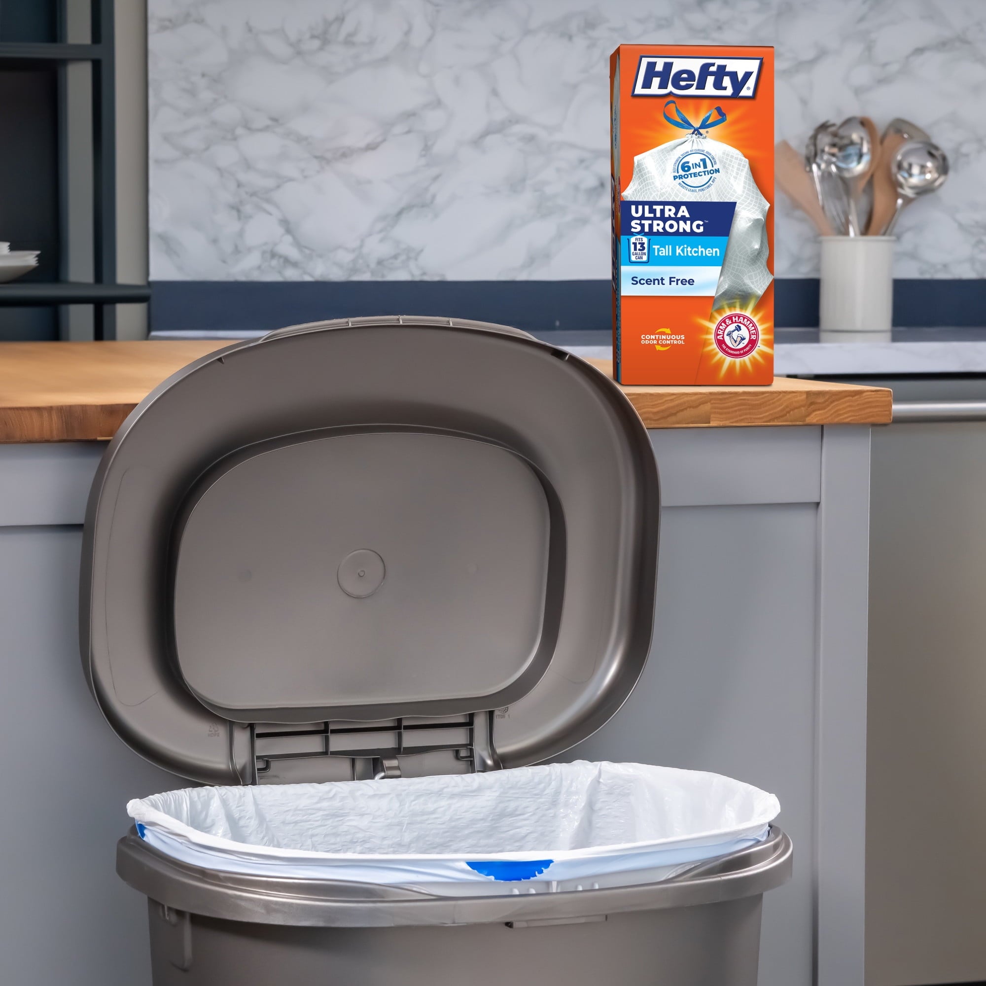 Hefty Ultra Strong 13 Gallon Trash Bags - Tall Kitchen Trash Bags, White, Unscented, 40 Bags
