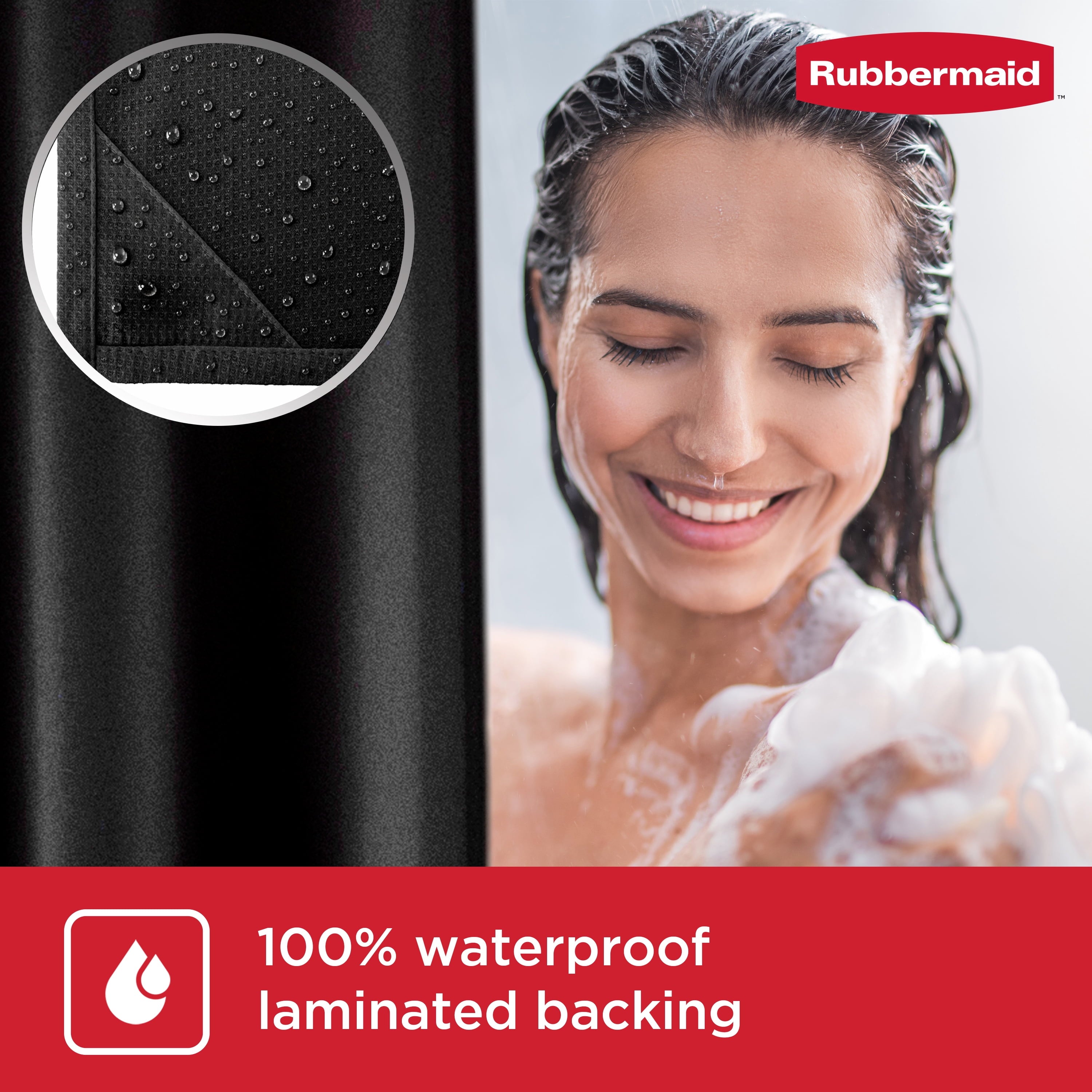 Rubbermaid Black Waterproof Fabric Shower Liner - 70" x 72"
