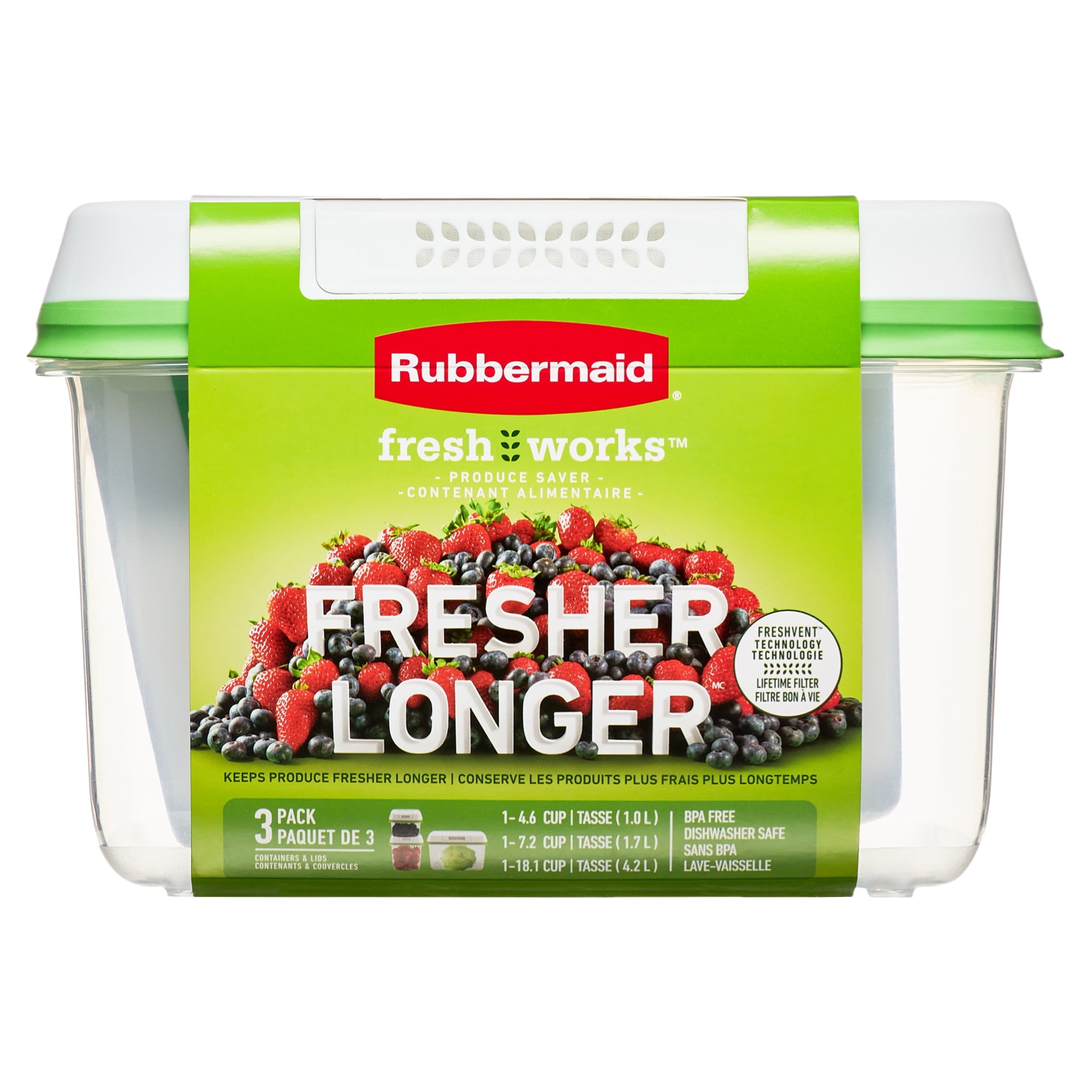 Rubbermaid FreshWorks Produce Saver - Medium and Large Produce Plastic Storage Containers, 6-Piece Set