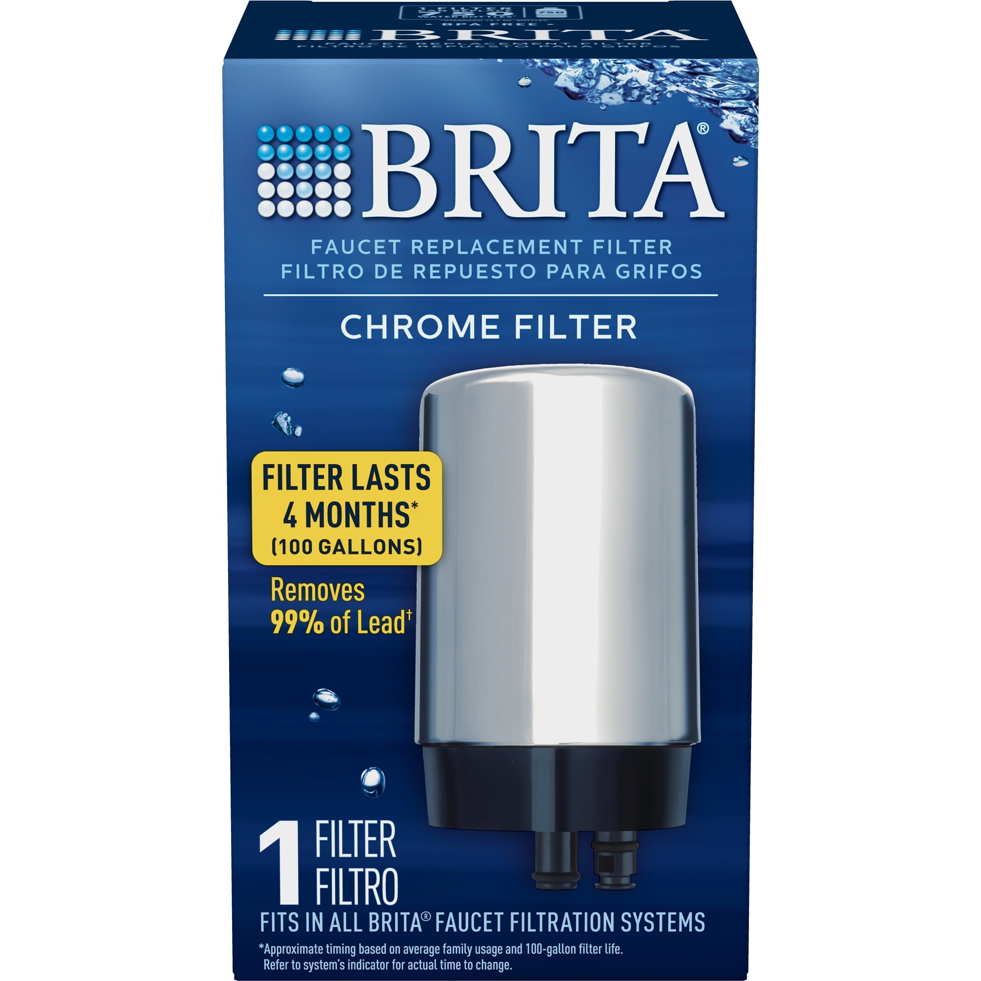 Brita Tap Water Filter - Water Filtration System Replacement Filters For Faucets, Reduces Lead, BPA Free Chrome, 1 Count