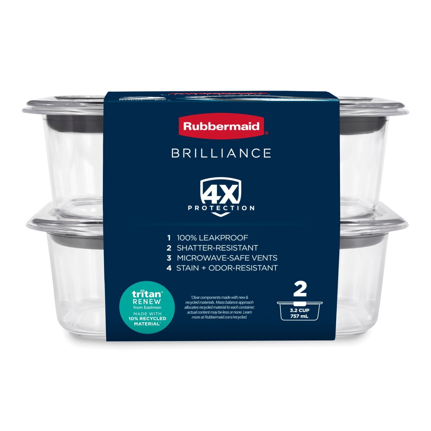 Rubbermaid 3.2 Cup Brilliance Stain-Proof Food Storage Container - Set of 2 - 8-Pack