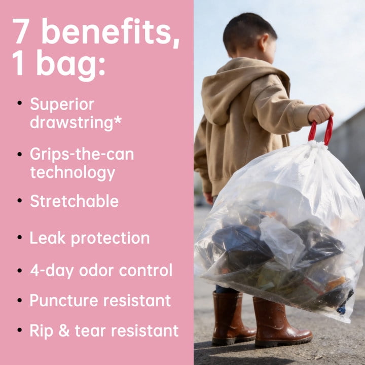 8 Gallon Trash Bags Rose Scented (110 Count) - Tall Kitchen Drawstring Garbage Bags, 6-8 Gallon Garbage Bags (White)
