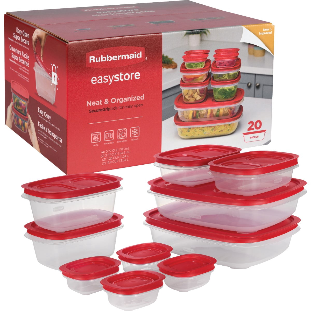 Rubbermaid Easy Find Lids Food Storage Containers - Microwave Safe - 24 Piece Set - Racer Red — Home & Garage Storage, Stackable Design