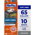 Hefty Cart Liner Trash Bags - 65 Gallon, 10 Bags (Scent Free, ARM & HAMMER Odor Control, Drawstring)