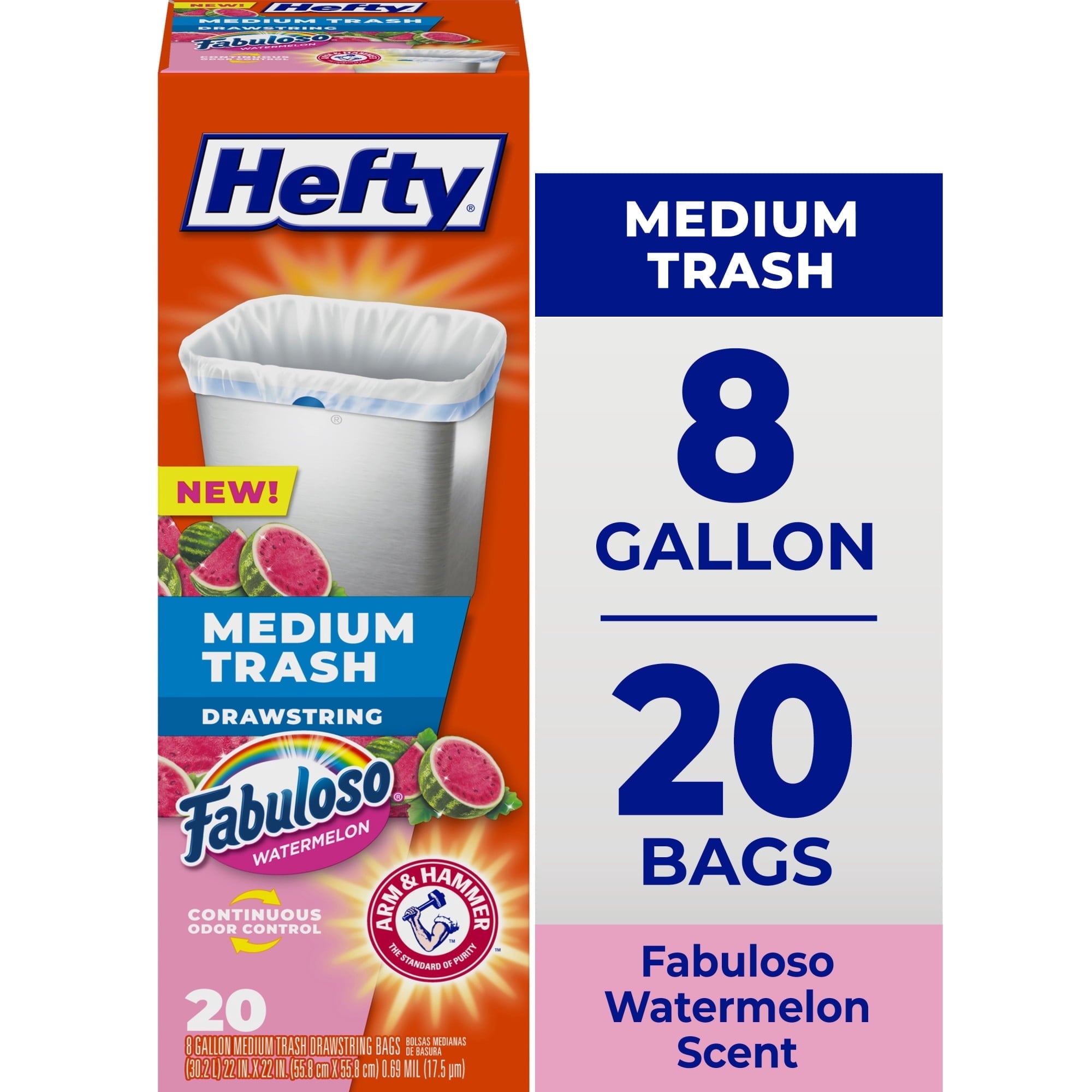Hefty Medium Trash Bags - Fabuloso Watermelon Scent, 8 gallon, 20 Count