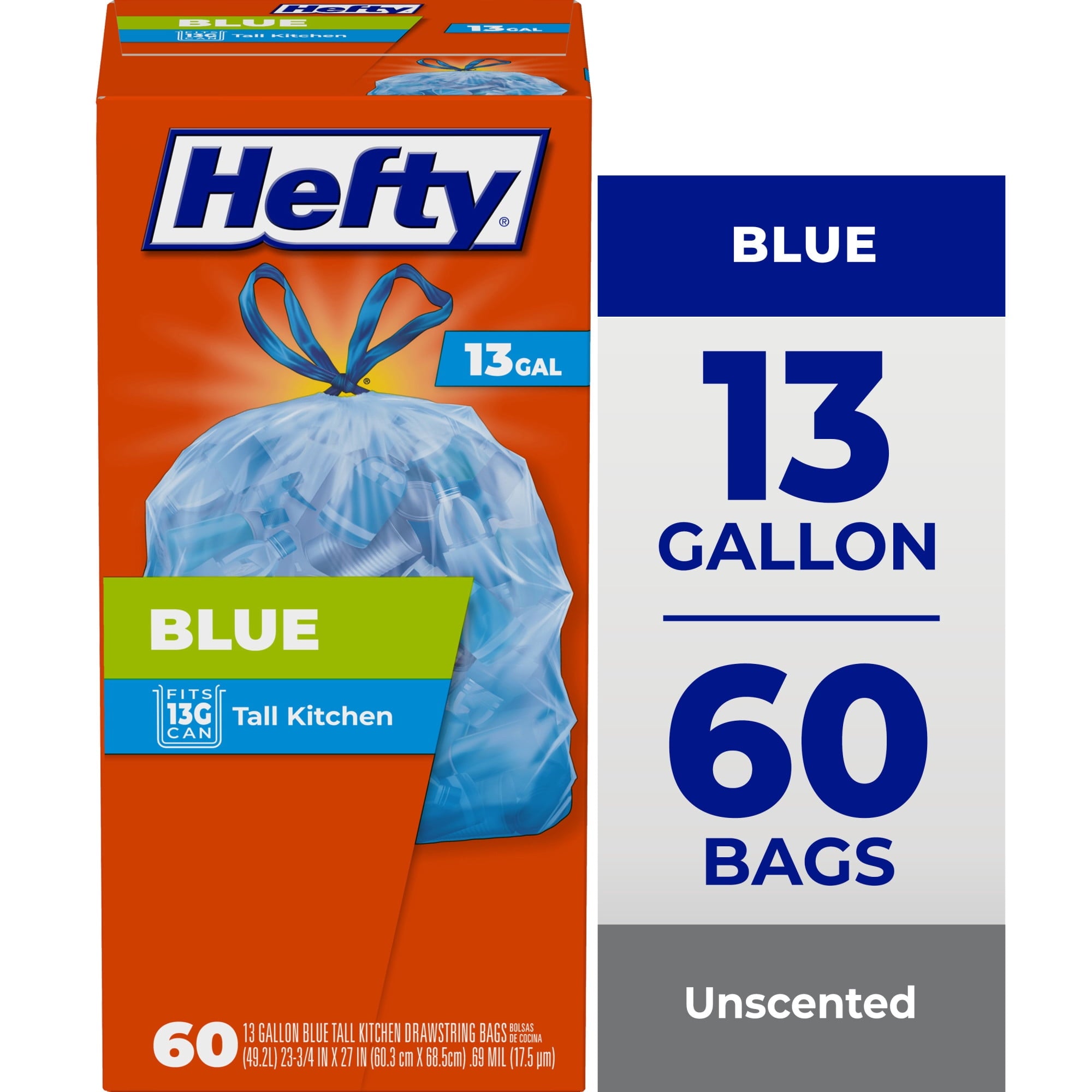 Hefty Blue Trash Bags - Blue, 13 Gallon, 60 Count