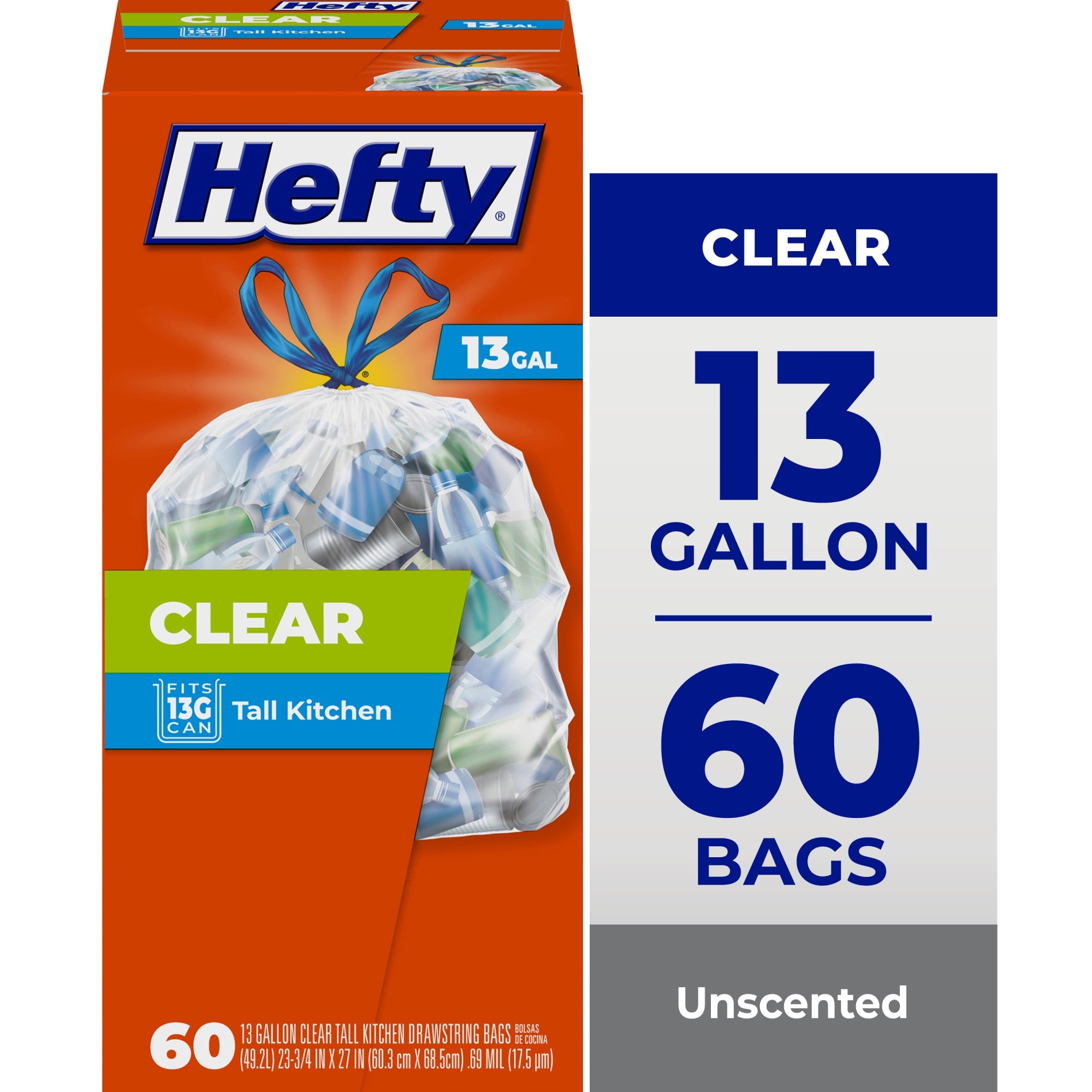 Hefty Clear Trash Bags - Clear, 13 Gallon, 60 Count