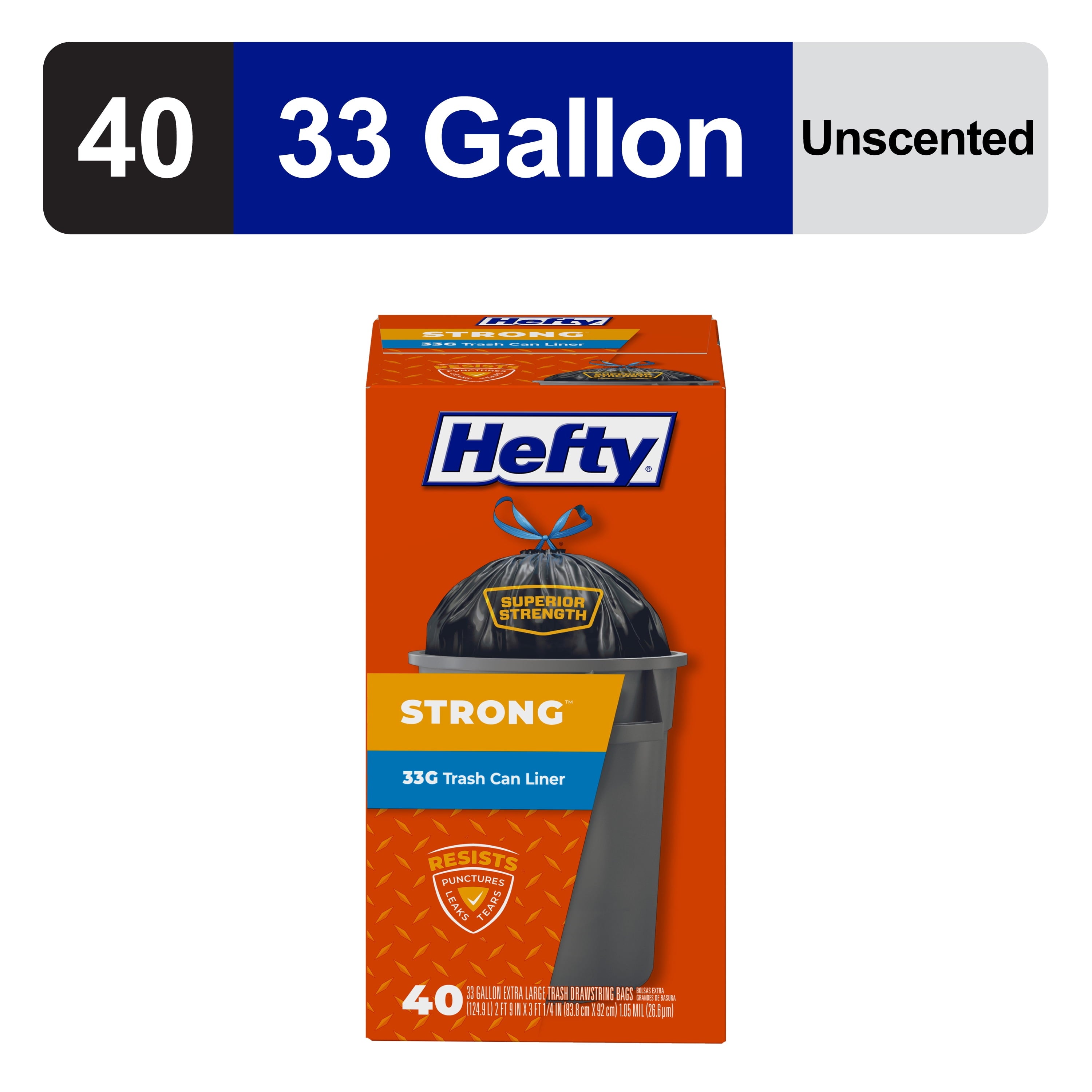 Hefty Strong Extra Large Trash Bags - 33 Gallon, 40 Count