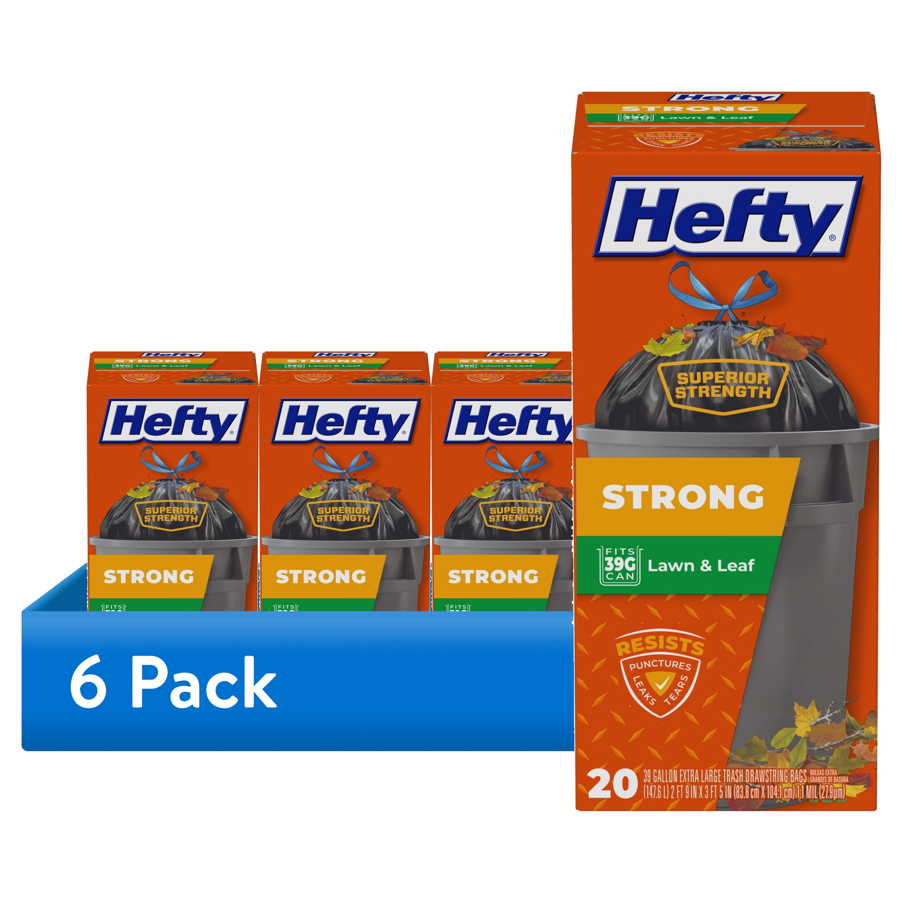 Hefty Strong Lawn & Leaf Trash Bags - 39 Gallon, 20 Count - 6-Pack