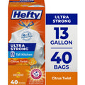 Hefty Ultra Strong 13 Gallon Trash Bags - Tall Kitchen Trash Bags, White, Citrus Twist Scent, 40 Bags