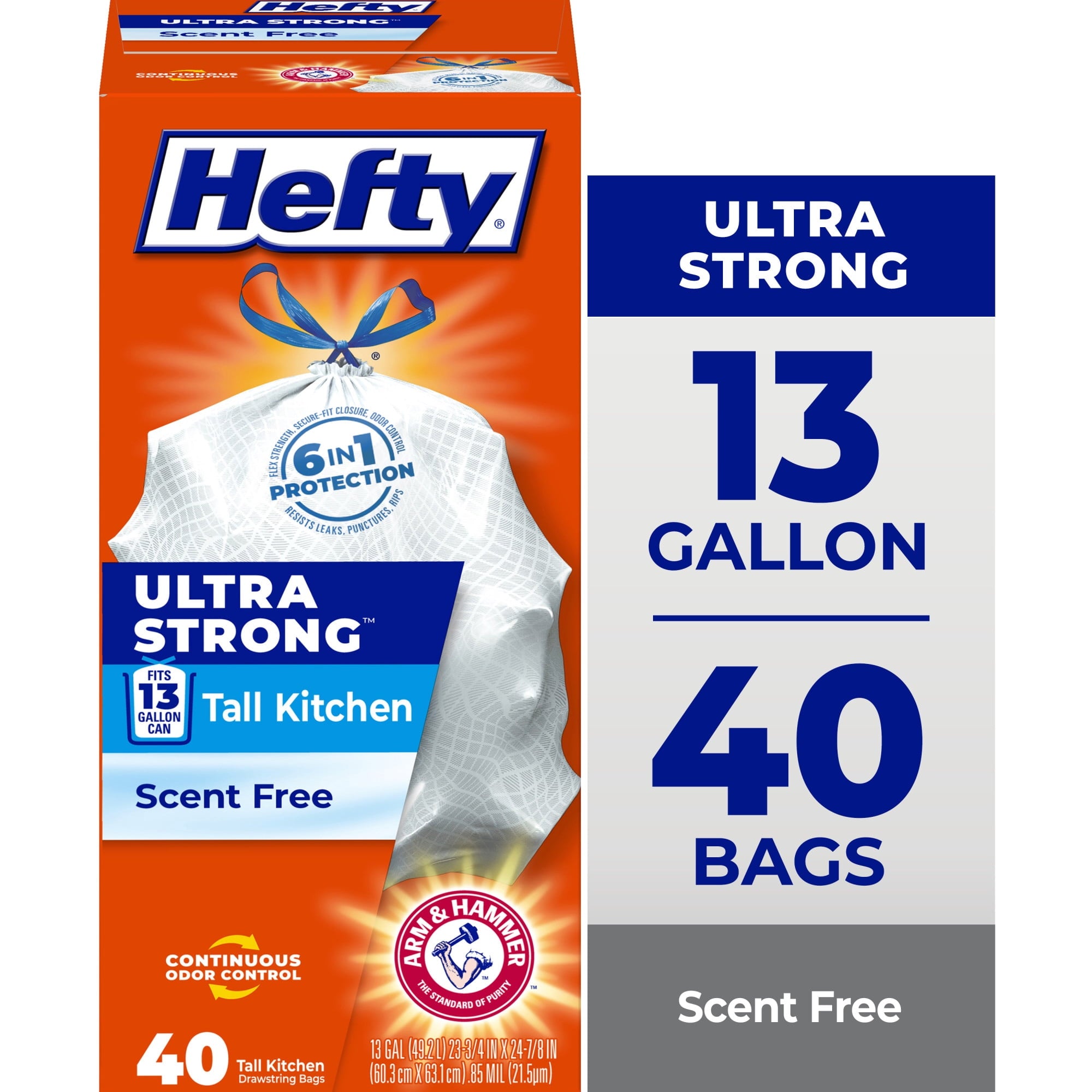 Hefty Ultra Strong 13 Gallon Trash Bags - Tall Kitchen Trash Bags, White, Unscented, 40 Bags