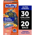 Hefty Ultra Strong 30 Gallon Trash Bags - Black Large Trash Bags, Fabuloso Peach Scent, 20 Bags