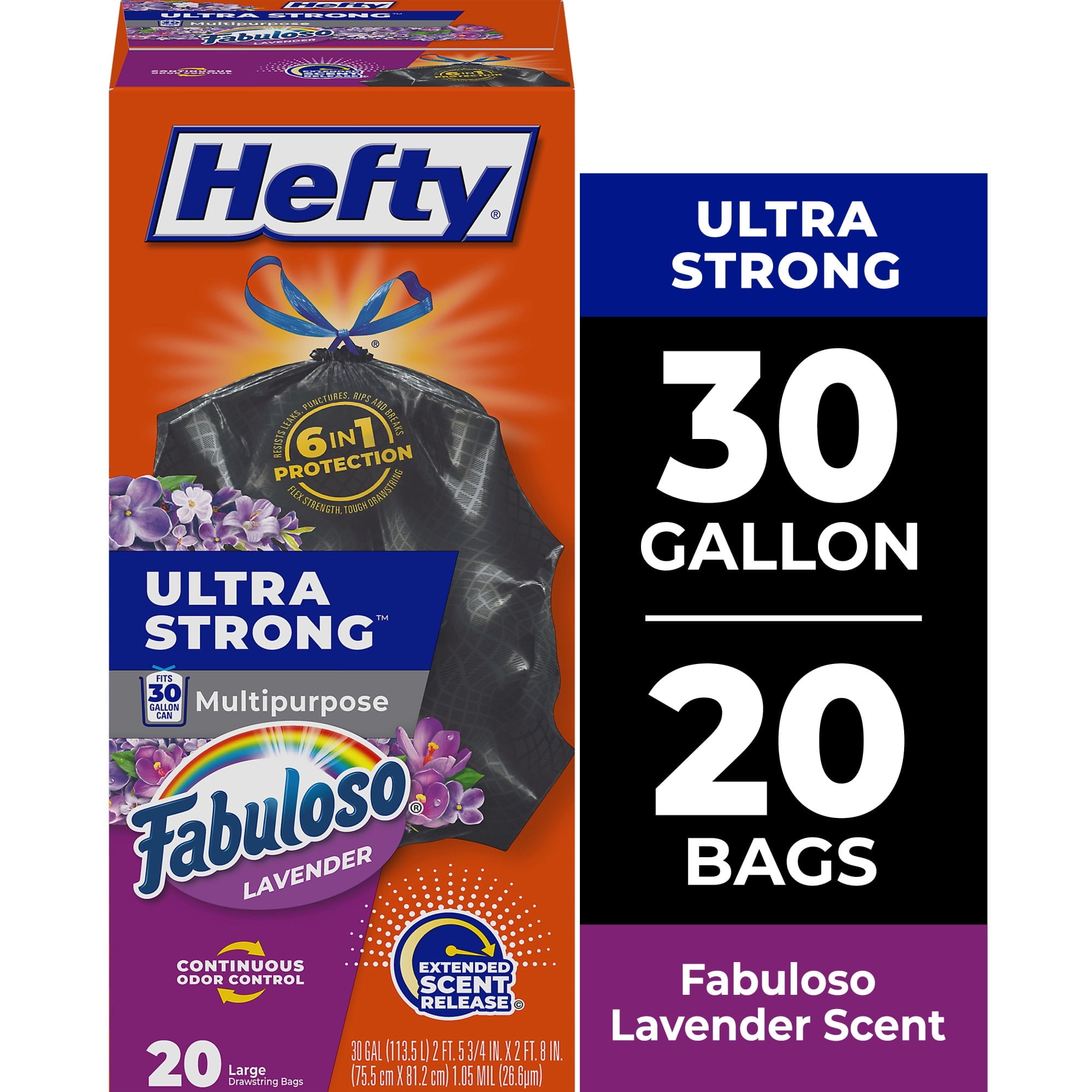 Hefty Ultra Strong 30 Gallon Trash Bags - Black Large Trash Bags, Fabuloso Scent, 20 Bags
