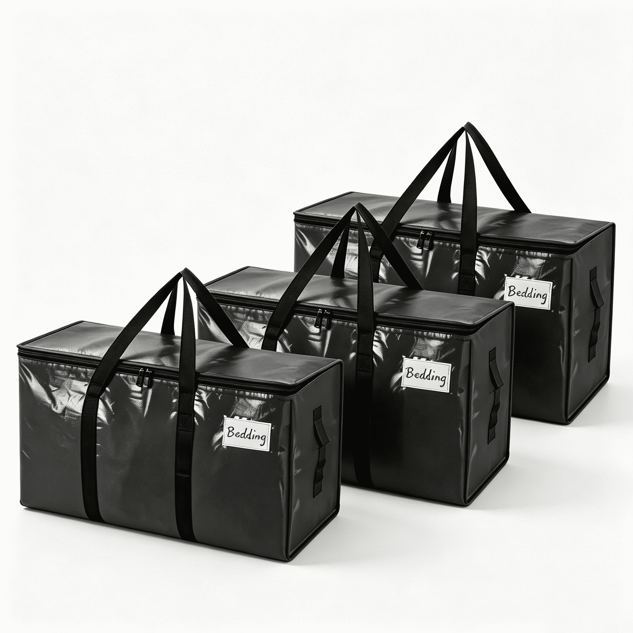 3 Pack Black Storage Tote Bags - Heavy Duty Moving Bag with Handles, Large Storage Tote for Moving, Back to School Beds Storage Bin Alternative