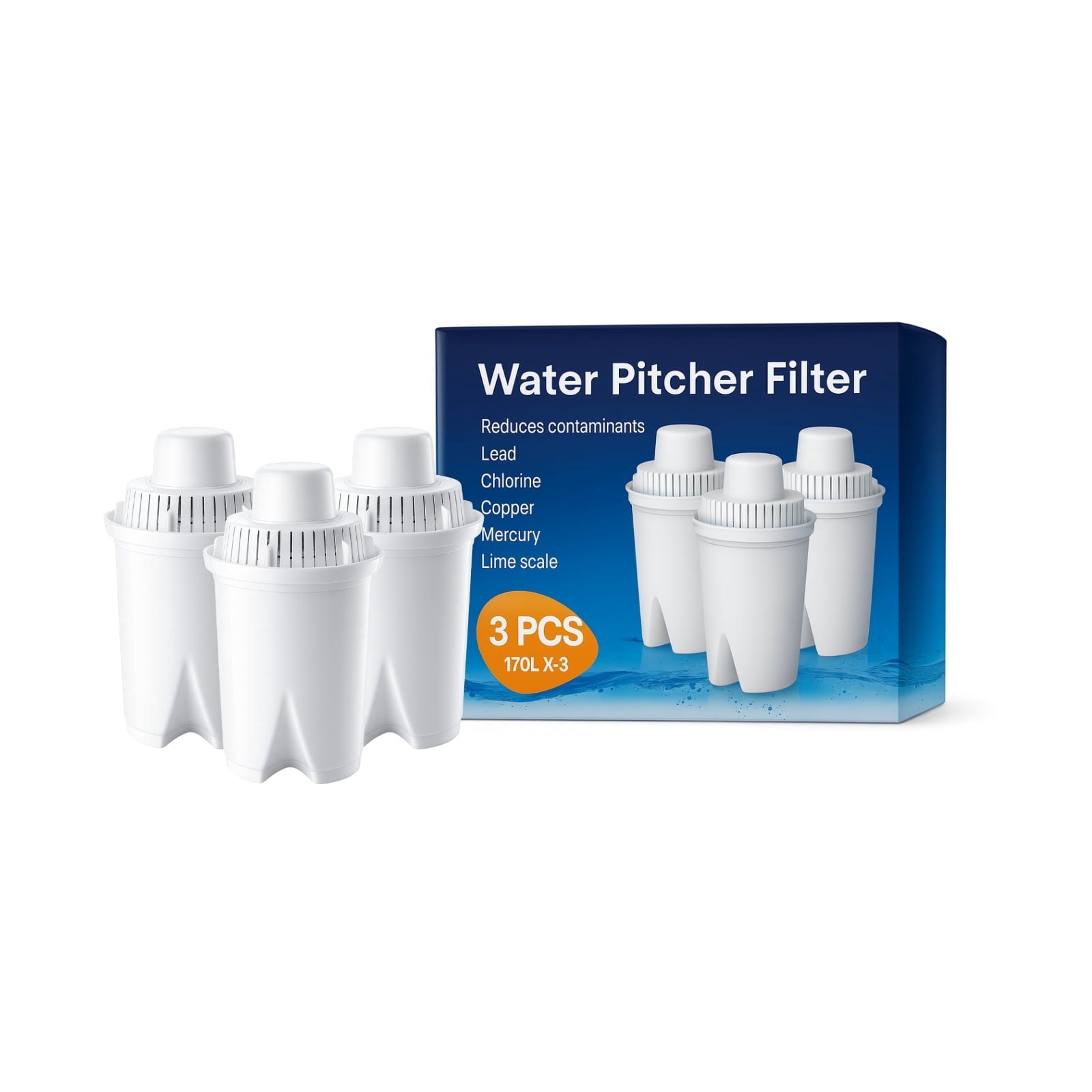 Nispira B15 Universal Water Filter Compatiblе with Brita Pitchers (Standard/Everyday/UltraMax) - 45-Gallon (≈170 L) Capacity, Reduces Chlorine, Lead, Odor, Hardness & Limescale, BPA-Free, 3 Pack