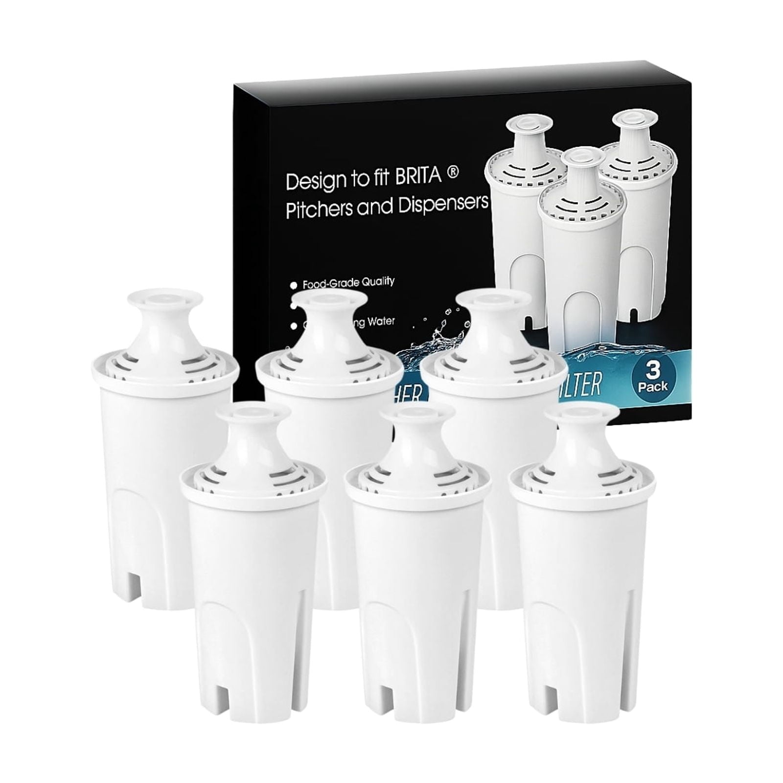 Nispira OB03 Water Filter Replacement for Brita Water Pitchers and Dispensers - Classic 35557, Mavea 107007, 6 Packs