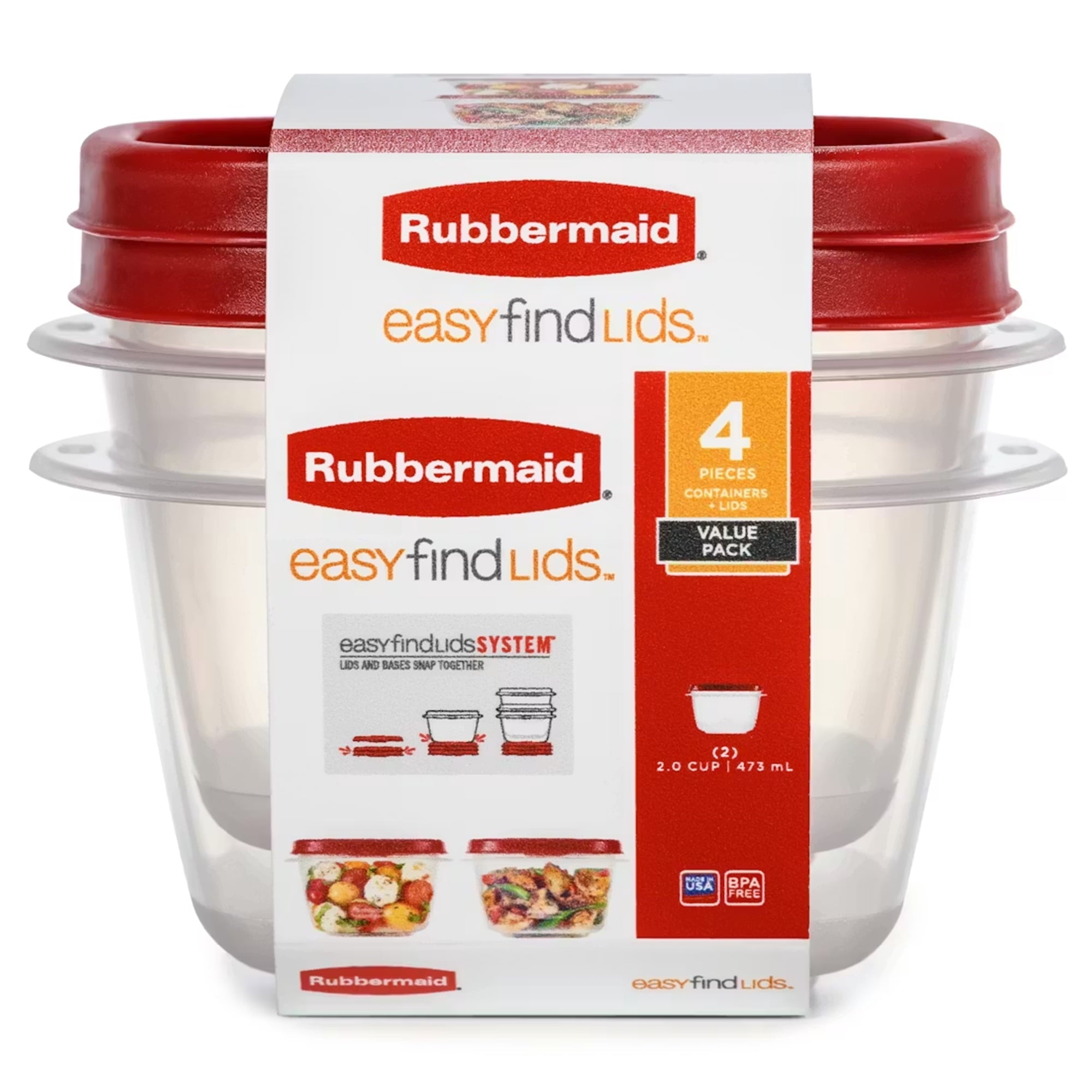 Rubbermaid Clear Food Storage and Organization Container Set with Lid - 2 Pack, Red