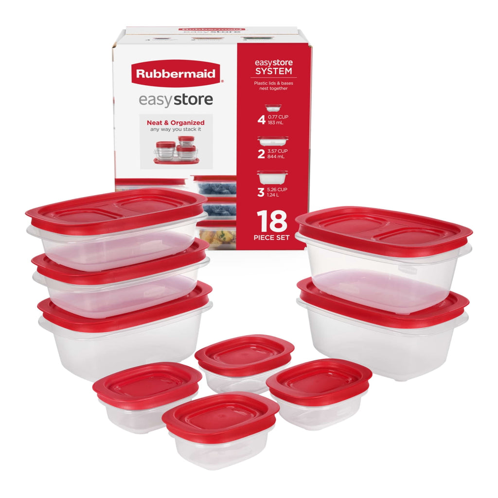 Rubbermaid EasyStore Medium Rectangle Containers - 18-Piece Set, Food Storage Containers, Food Storage Containers with Lids