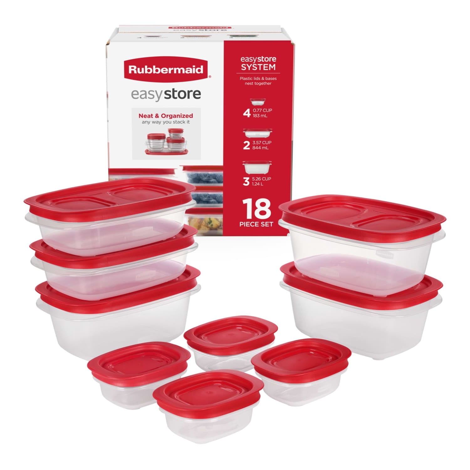 Rubbermaid EasyStore Medium Rectangle Containers - 18-Piece Set, Food Storage Containers, Food Storage Containers with Lids