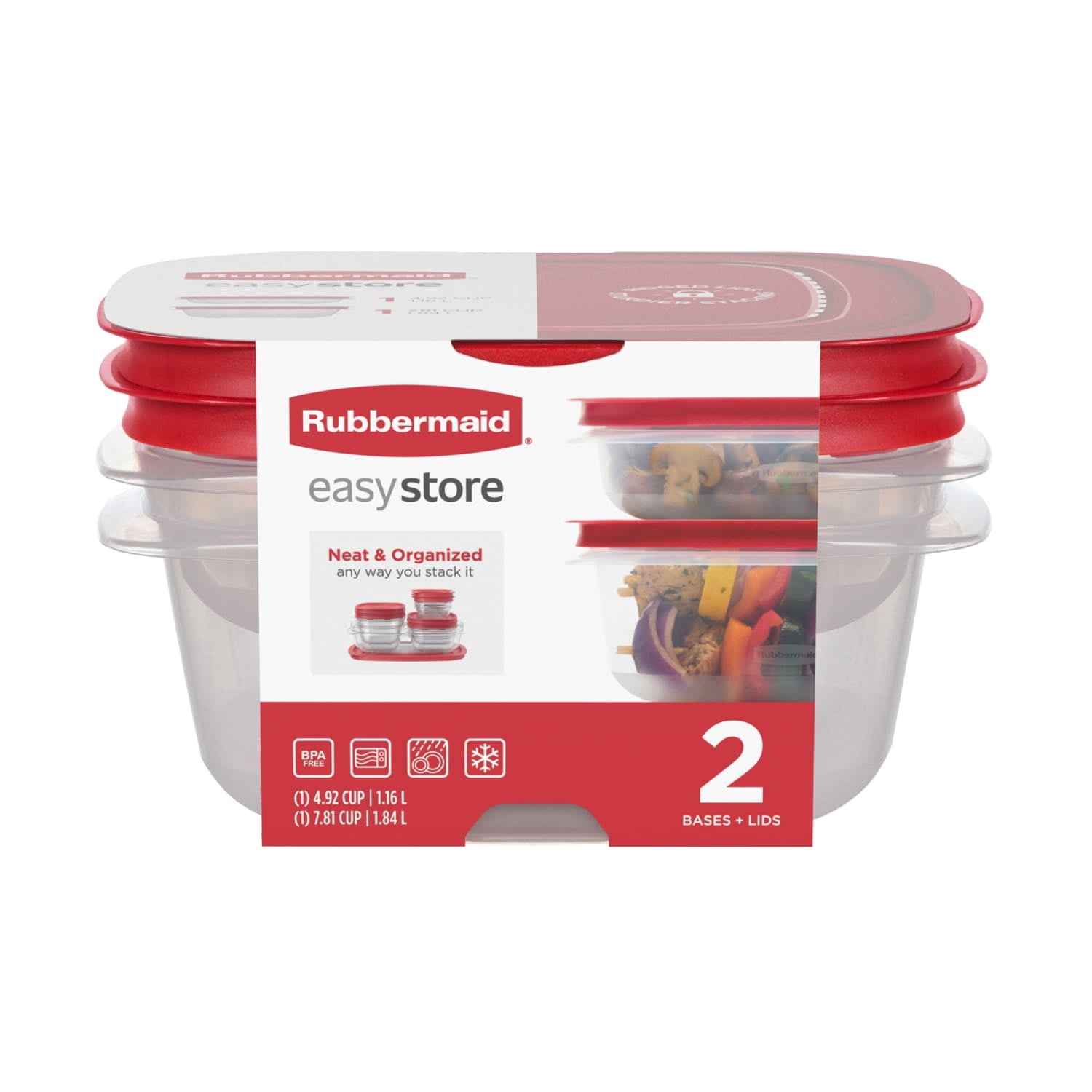 Rubbermaid 4.92- and 7.81-Cup EasyStore Square Containers - 2 Pack, Food Storage Containers, Food Storage Containers with Lids