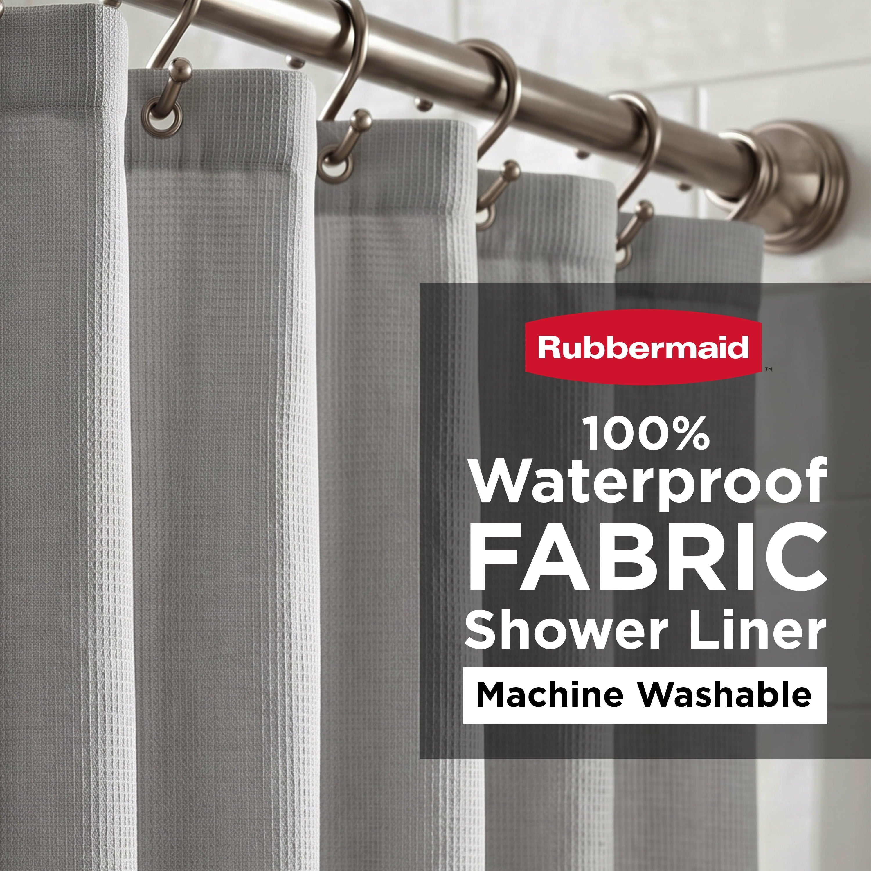 Rubbermaid Gray Waterproof Fabric Shower Liner - 70" x 72"