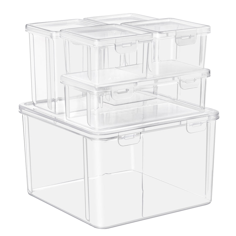 Sorbus 6-Piece Art Supply Storage Organizer - Stackable Plastic Bins with Hinged Lids
