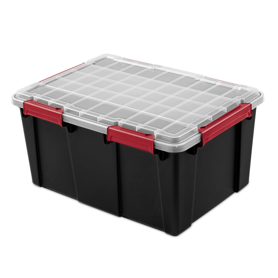 Sterilite Large Gasket Tote - 20 Gallon WaterProof Plastic Storage Bin with Lid, Gasket Seal and Durable Latches, Black