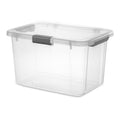 Sterilite 30 Quart HingeLID Storage Box - Clear Bin, Latch Lid, Comfort Grip, Dk Gray