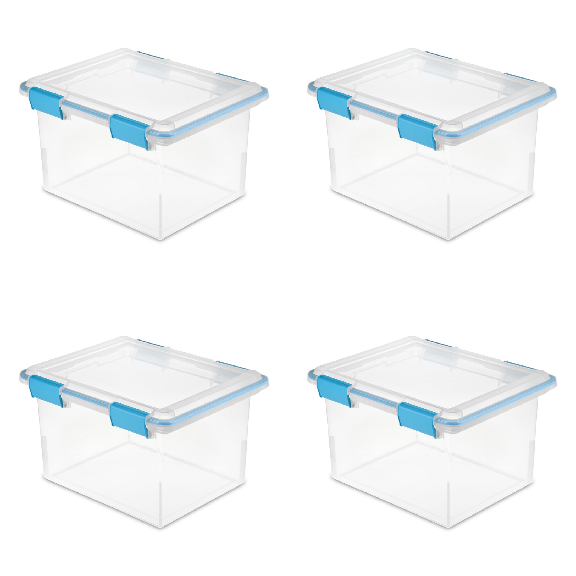 Sterilite Gasket Box - 32 Quart Clear Weather-Resistant Plastic File Storage Bin with Gasket Seal and Latch Lid, Blue, 4 Pack