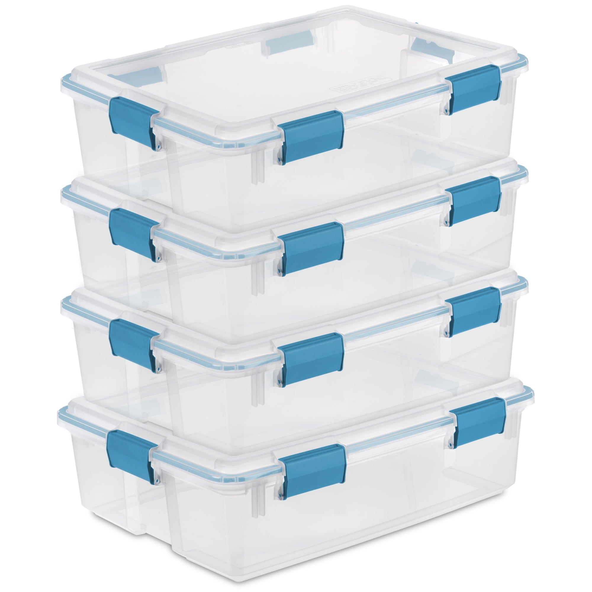 Sterilite 4-Pack Gasket Box - Clear Plastic Home Storage Organizer Bins with Lids, 37 Qt