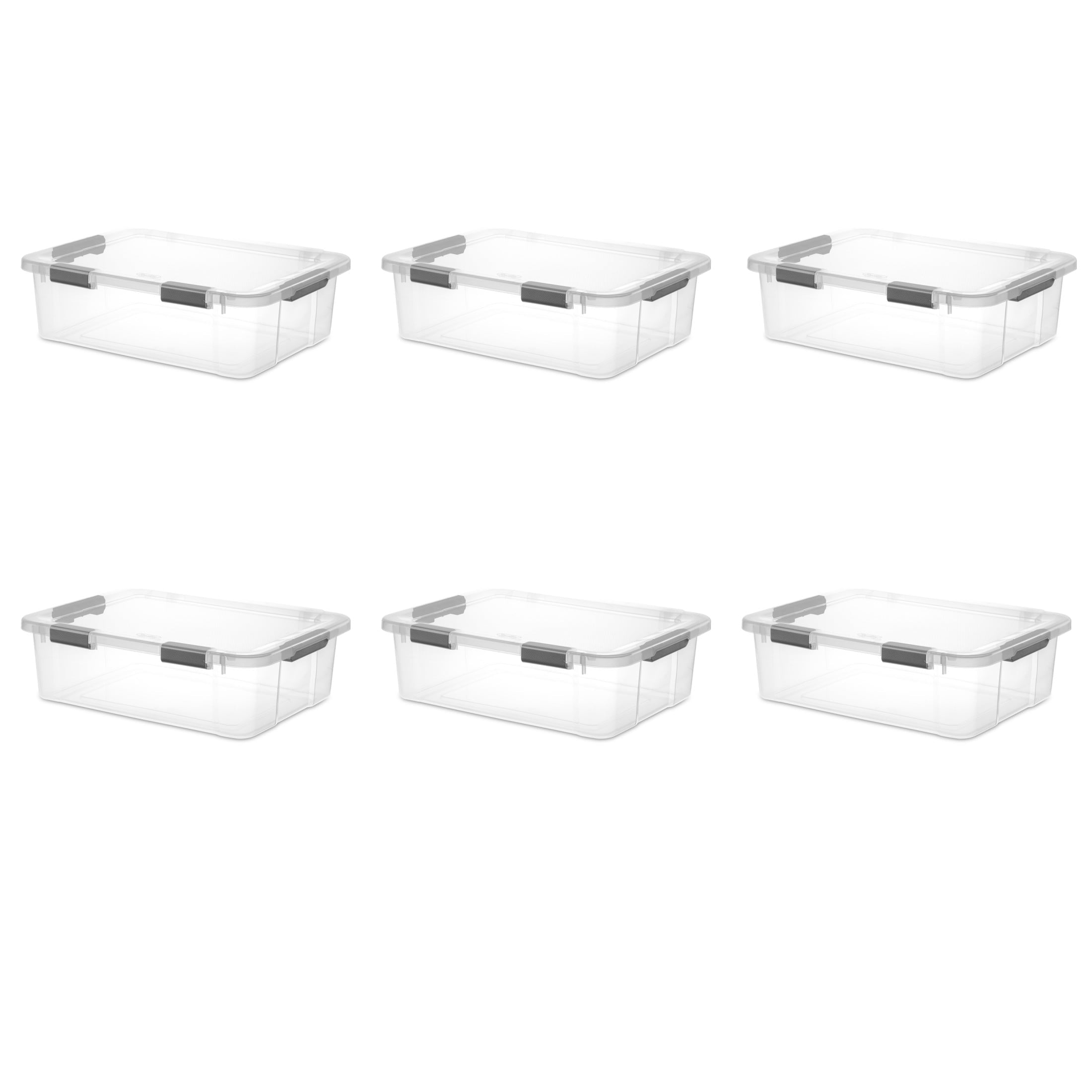 Sterilite 40 Quart HingeLID Clear Storage Bin with Latch Lid and Comfort Grip - Dark Gray, 6 Pack