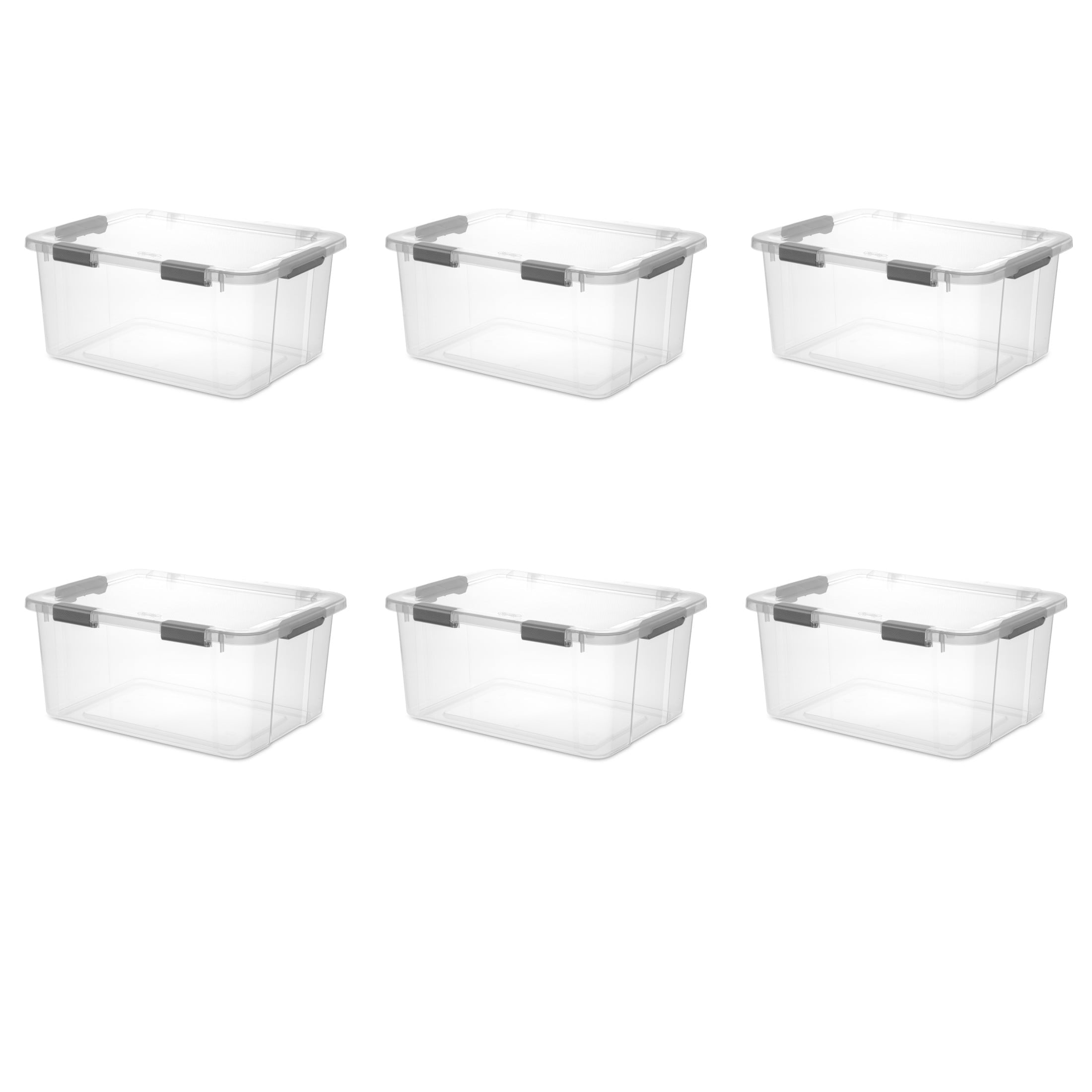 Sterilite 60 Quart HingeLID Clear Storage Bin with Latch Lid and Comfort Grip - Dark Gray, 6 Pack