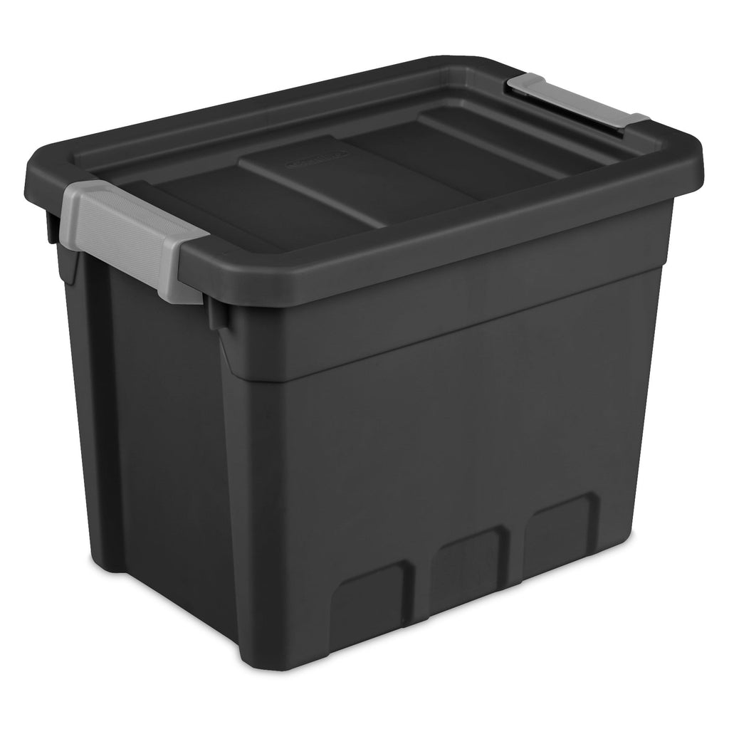 Sterilite 7.5 Gallon Stacker Tote - Durable Plastic Bin with Latch Lid, Black