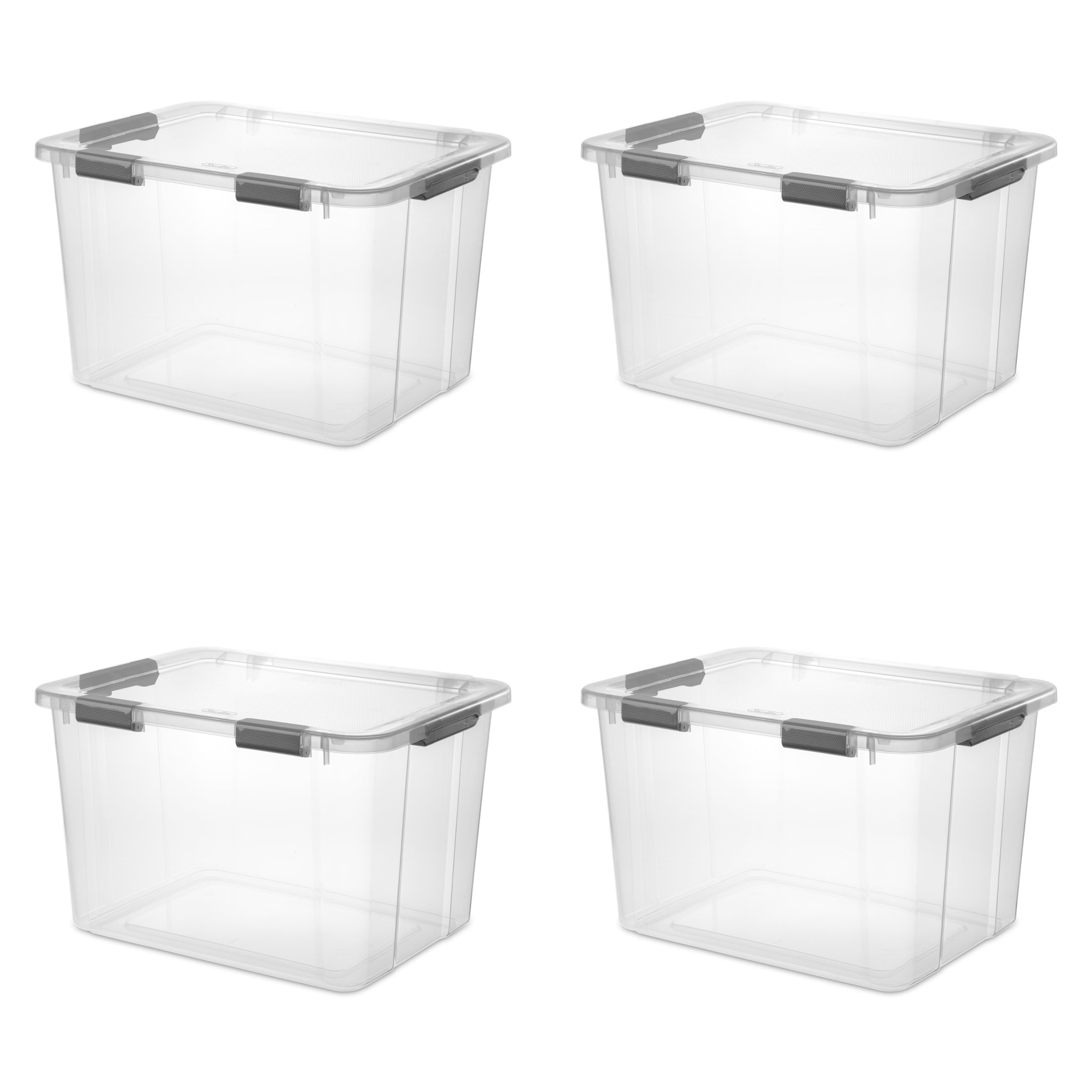 Sterilite 80 Quart HingeLID Clear Storage Bin with Latch Lid and Comfort Grip - Dark Gray, 4 Pack